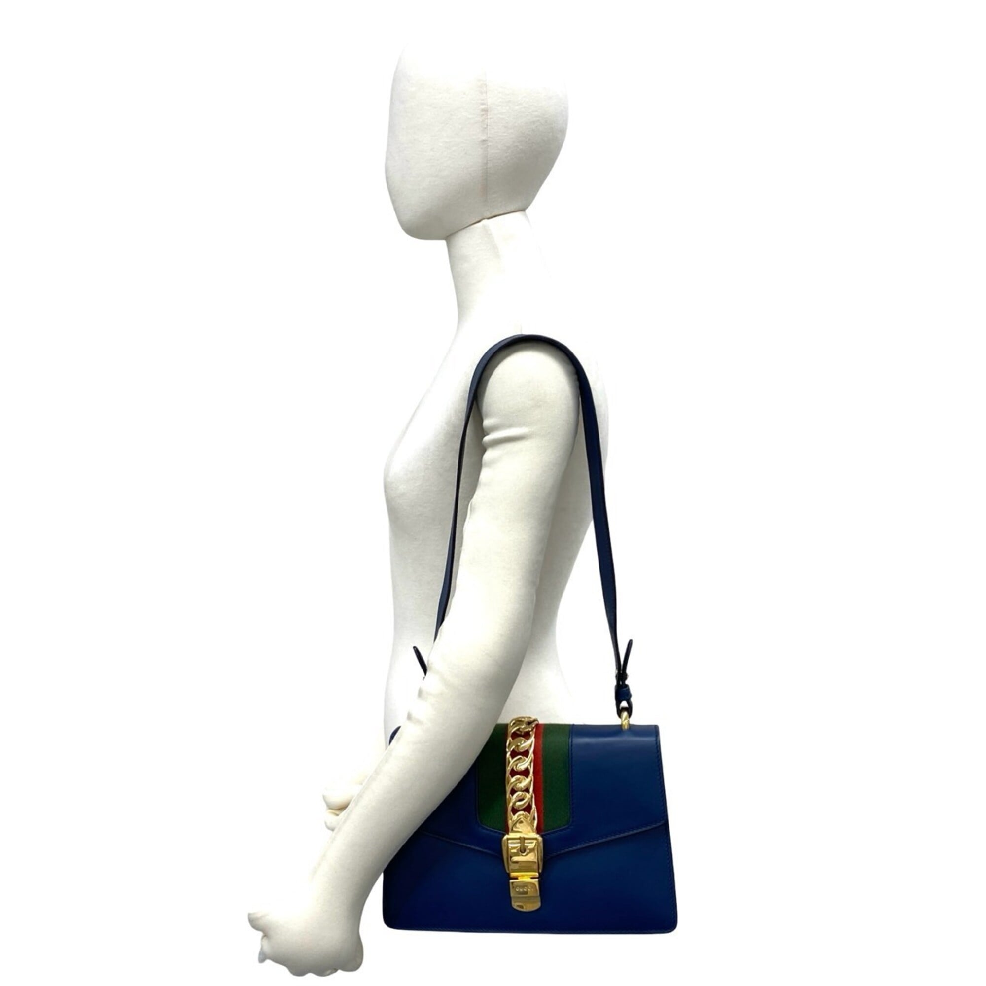 Gucci Green Navy Red Color Leather Pochette Shoulder Bag (Pre-Owned)