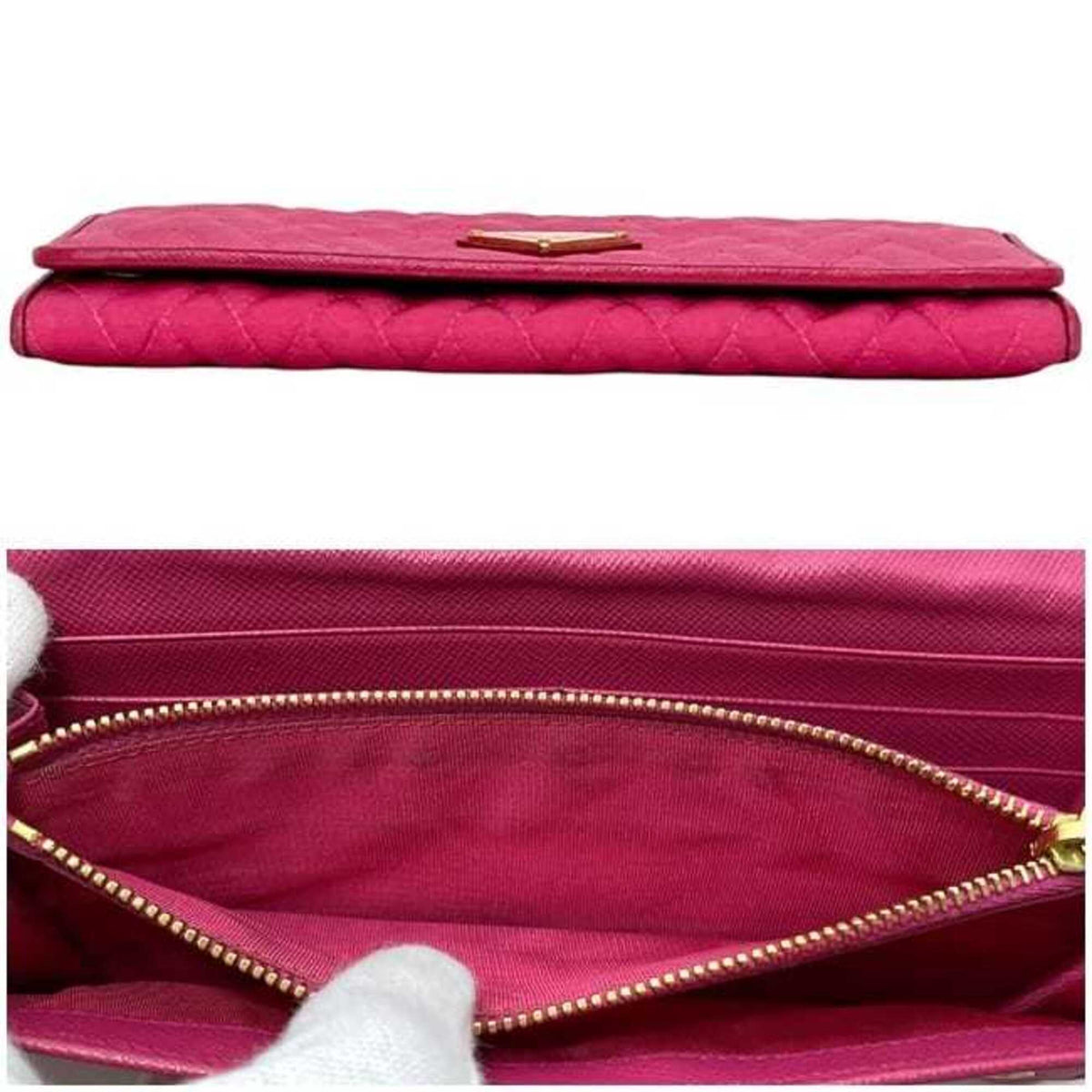 Prada Fuxia Pink Nylon Leather Long Wallet (Bi-Fold) (Pre-Owned)