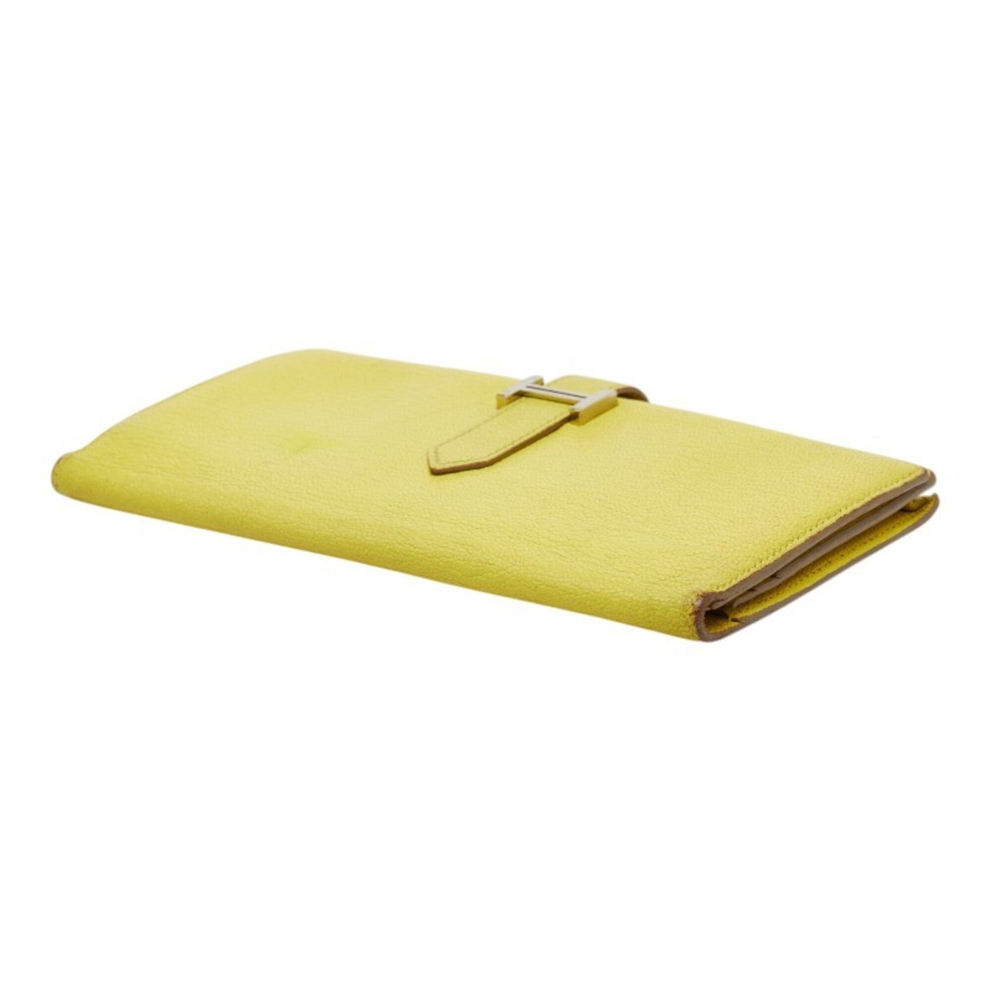 Hermes Lime Yellow Chevre Leather Long Wallet (Bi-Fold) (Pre-Owned)