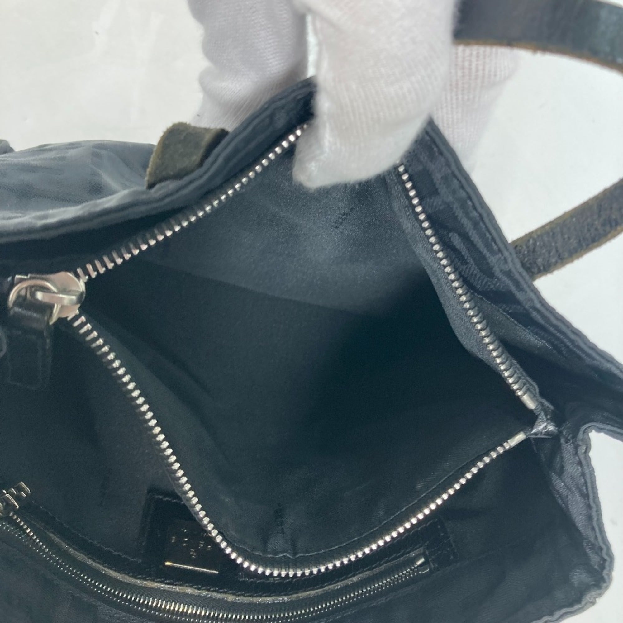 Fendi Zucca Black Nylon Leather Handbag Tote Bag (Pre-Owned)