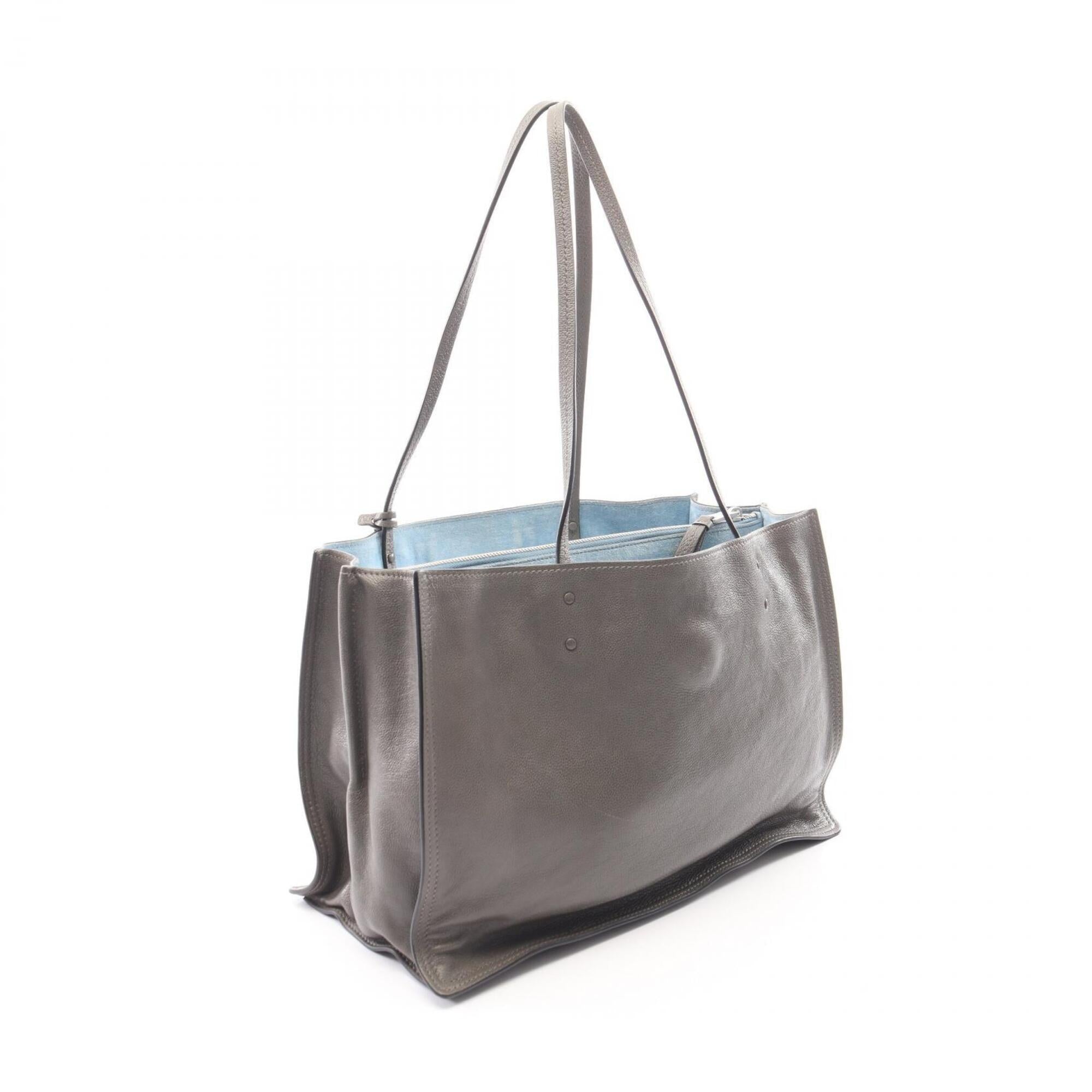 Prada Gray Leather Handbag Tote Bag (Pre-Owned)