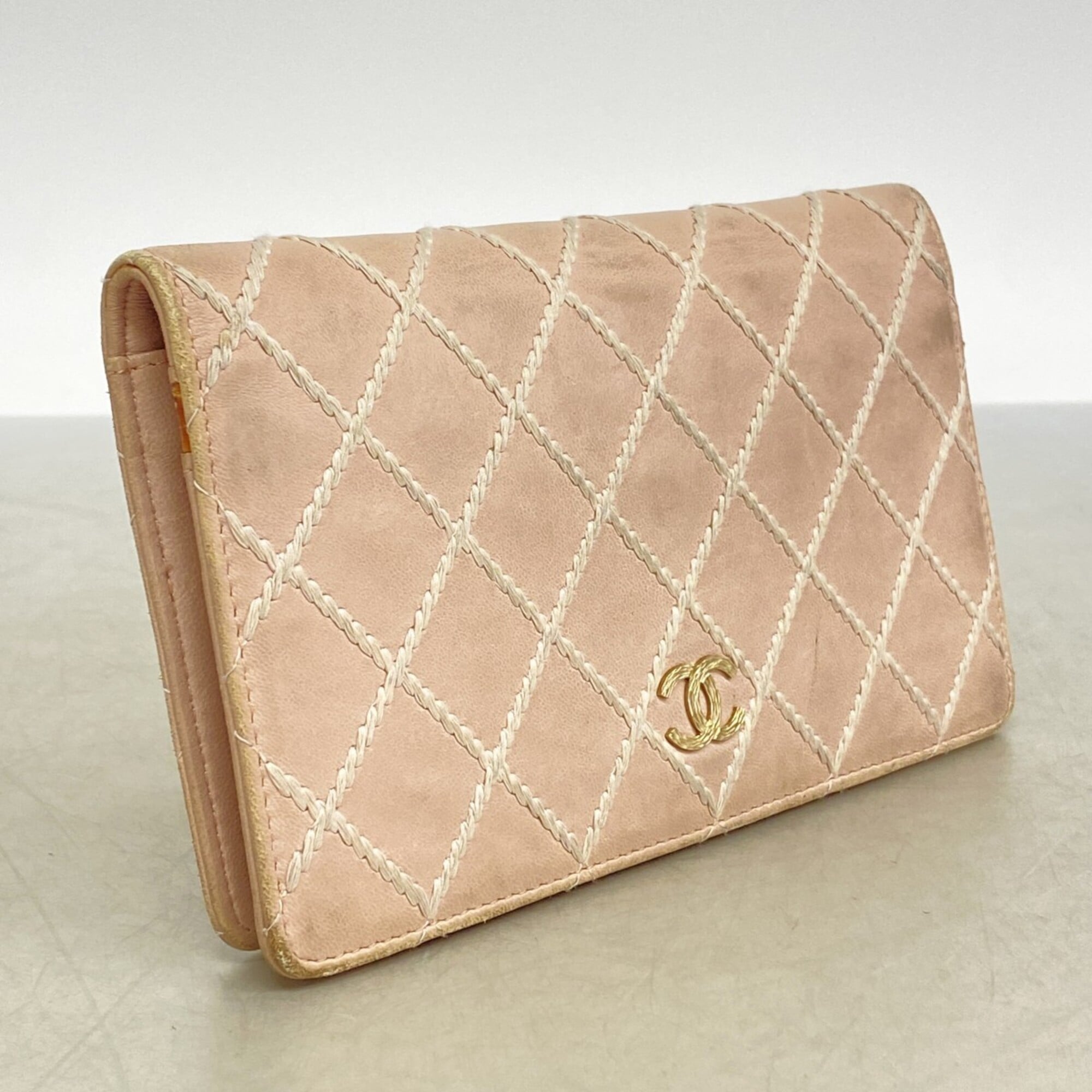 Chanel Pink Leather Long Wallet (Bi-Fold) (Pre-Owned)