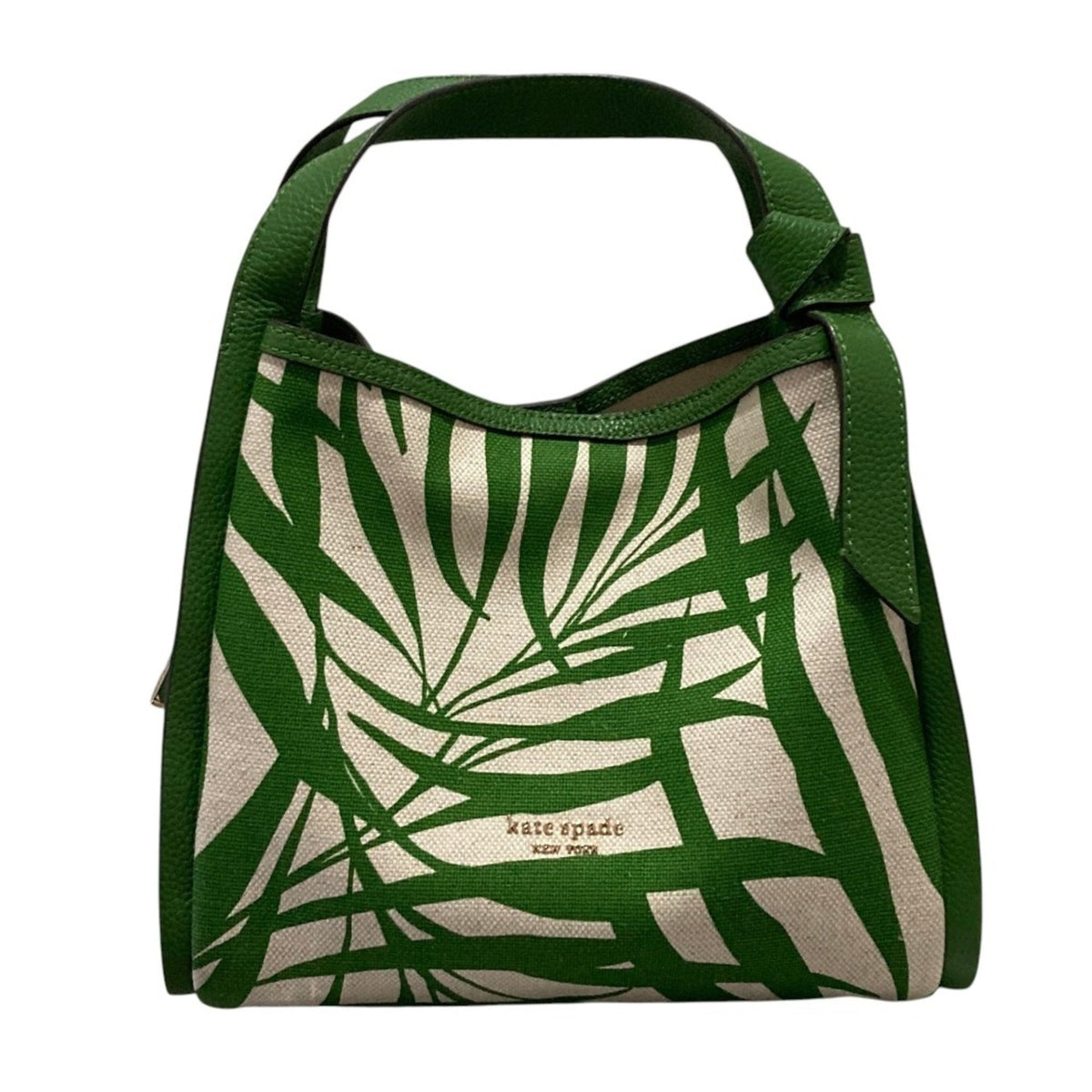 Kate Spade Green Ivory Canvas Leather Handbag Tote Bag (Pre-Owned)