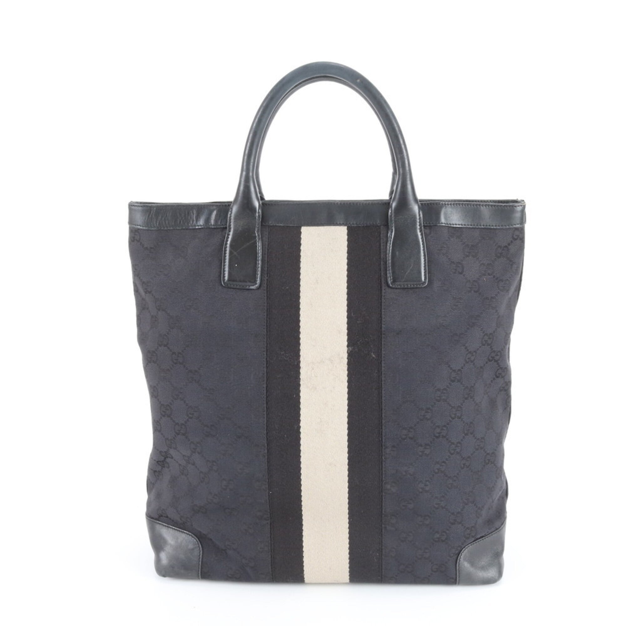 Gucci Gg Canvas Black Leather Canvas Handbag Tote Bag (Pre-Owned)