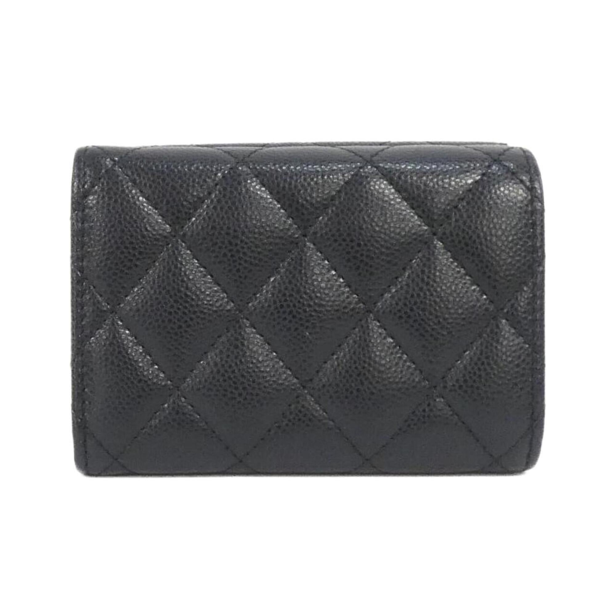 Chanel Black Bordeaux Grained Calfskin Wallet (Tri-Fold) (Pre-Owned)