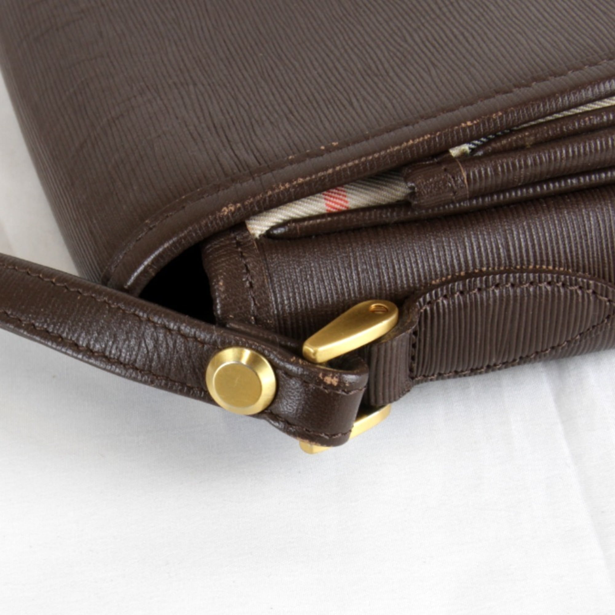Burberry Brown Leather Canvas Shoulder Bag (Pre-Owned)