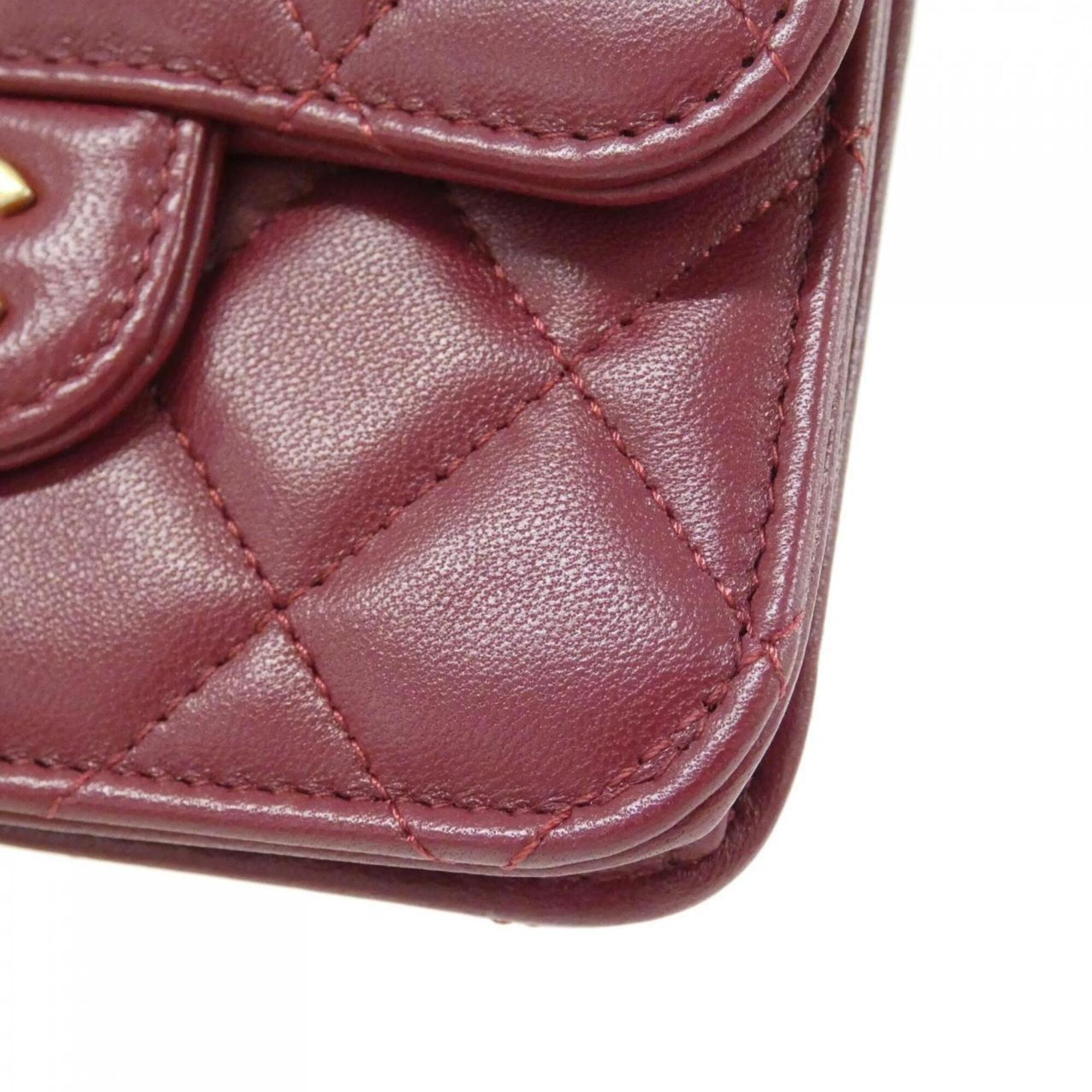Chanel Bordeaux Leather Handbag Shoulder Bag (Pre-Owned)