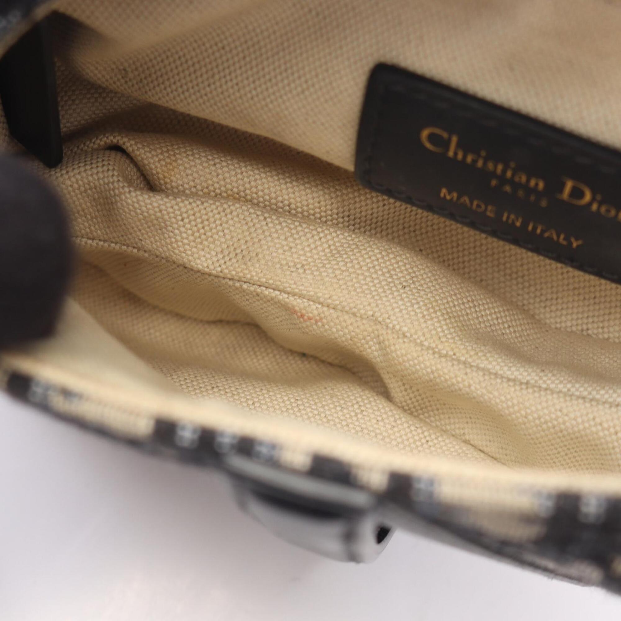 Christian Dior Beige Navy Canvas Leather Handbag Saddle Bag (Pre-Owned)