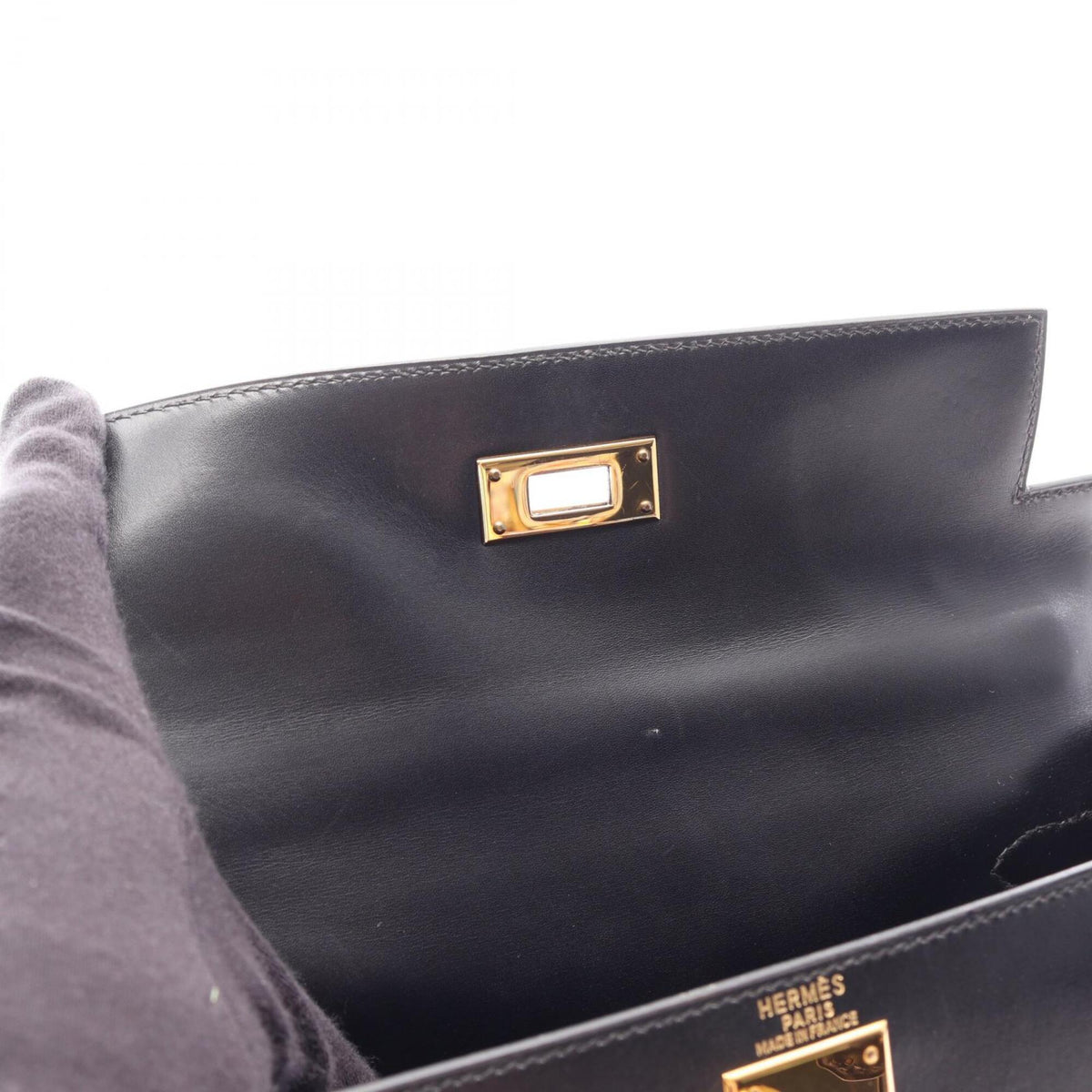Hermes Black Box Calf Leather Leather Handbag (Pre-Owned)
