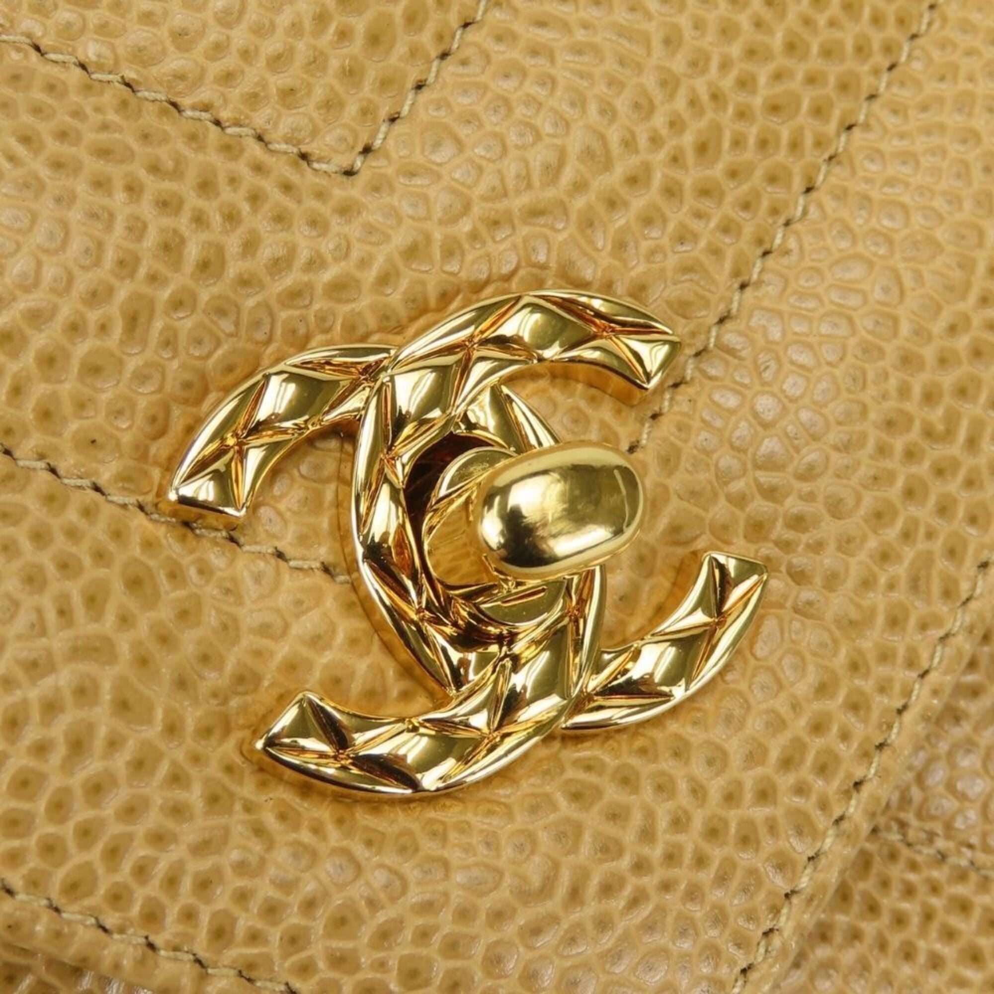Chanel Beige Gold Grained Calfskin Shoulder Bag (Pre-Owned)