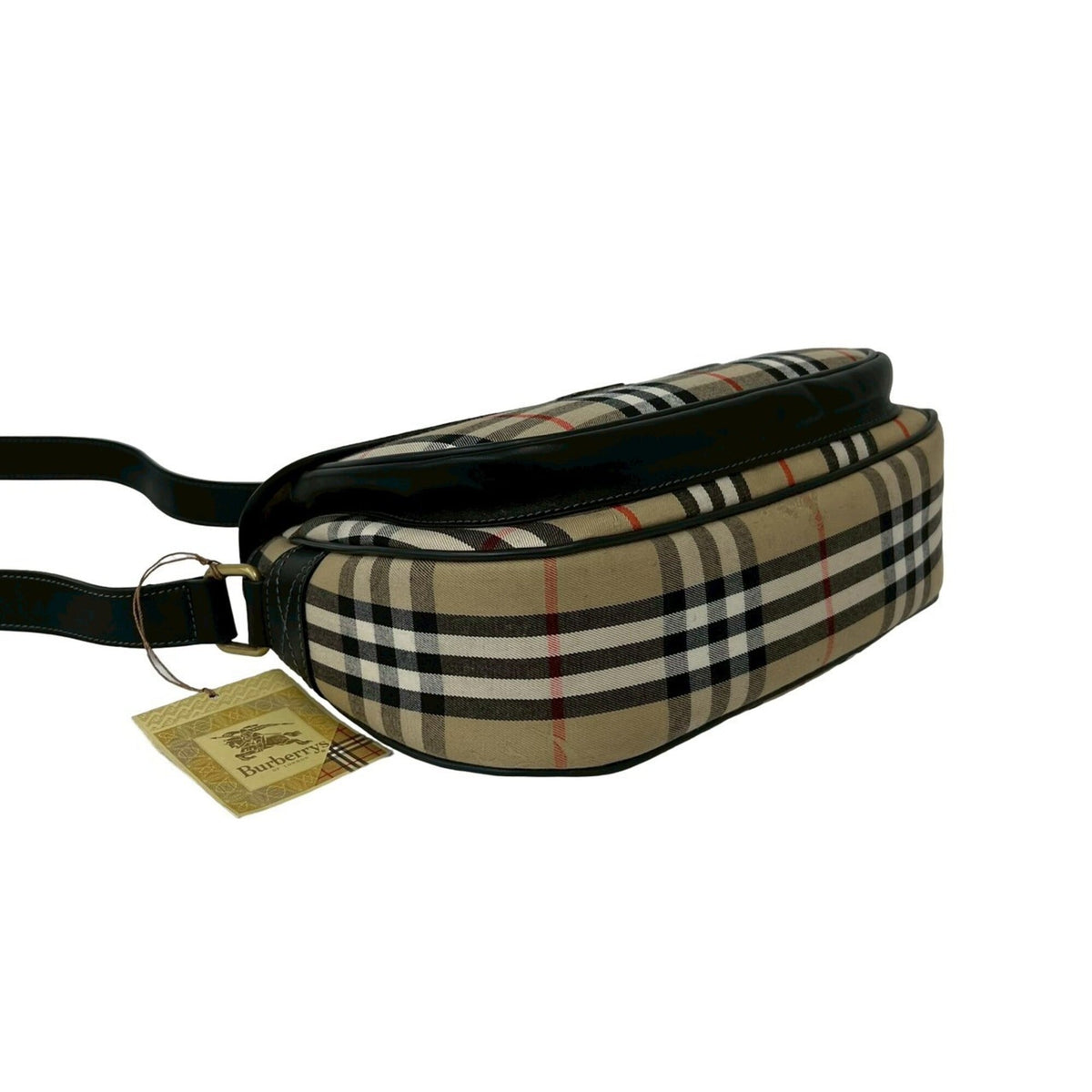Burberry Beige Black Canvas Leather Shoulder Bag (Pre-Owned)