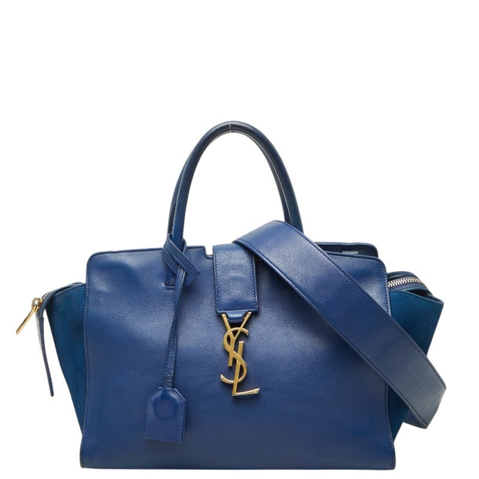 Saint Laurent Blue Leather Suede Handbag Shoulder Bag (Pre-Owned)