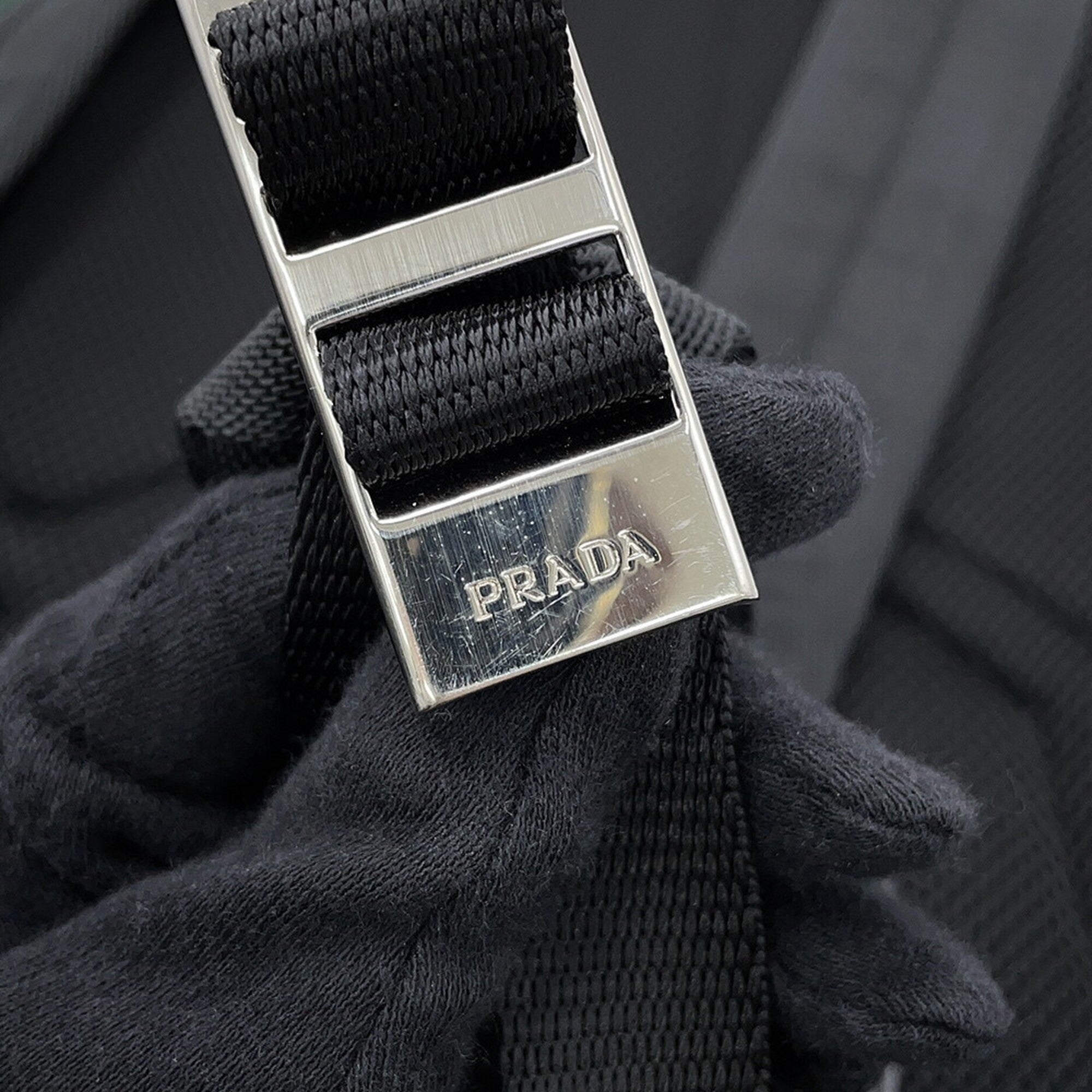 Prada Black Green Nylon Leather Backpack (Pre-Owned)