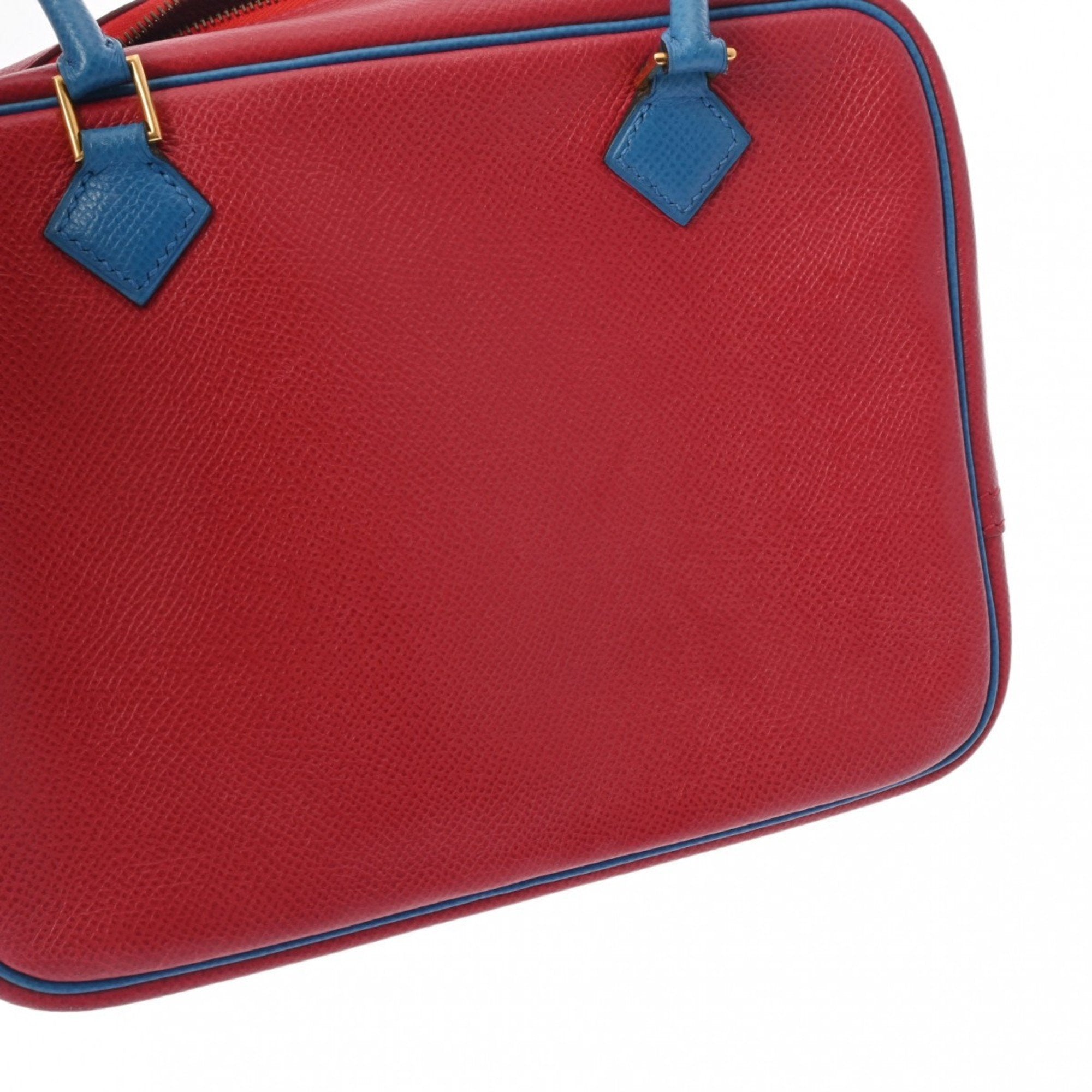 Hermes Blue Red Color Courchevel Leather Handbag (Pre-Owned)