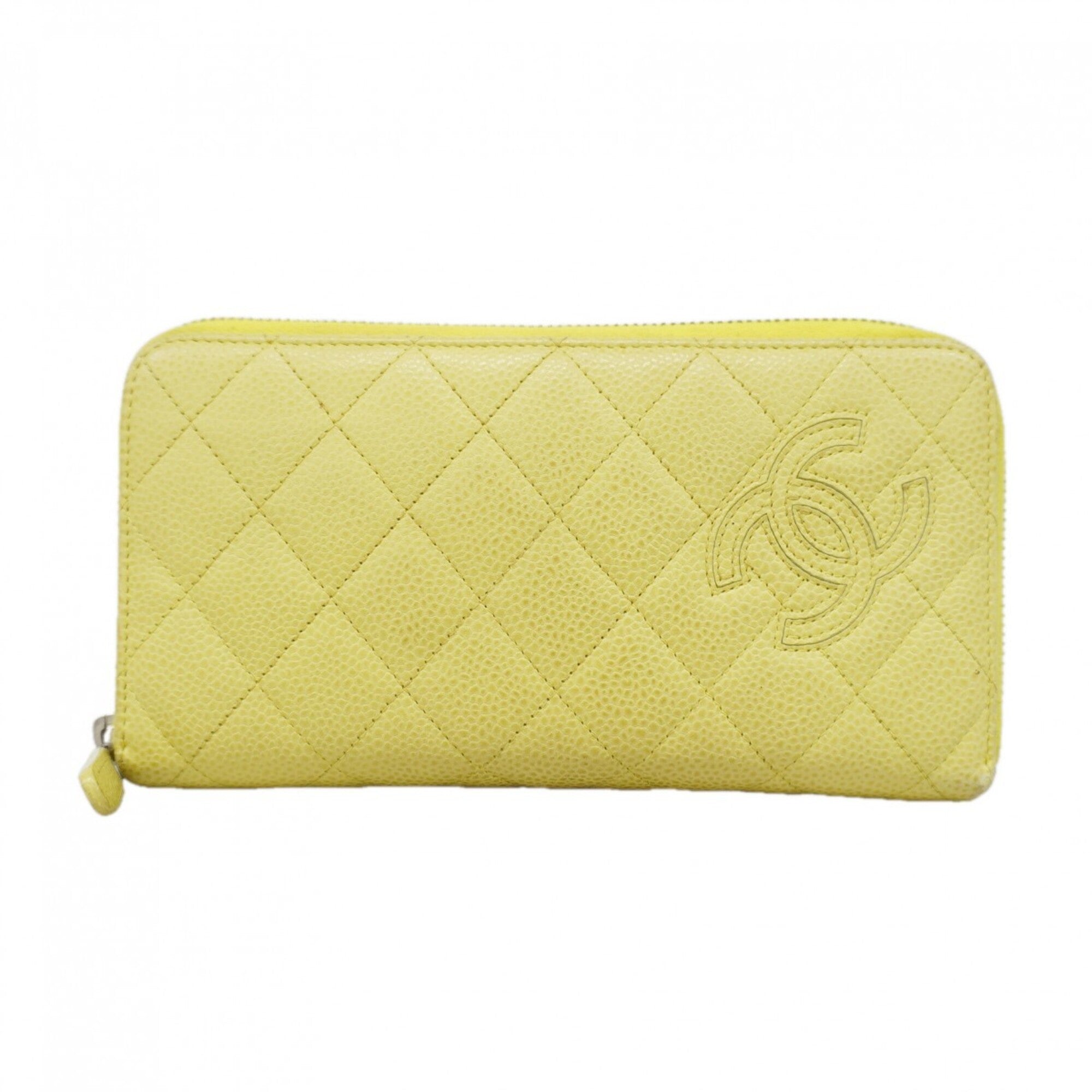 Chanel Yellow Grained Calfskin Long Wallet (Bi-Fold) (Pre-Owned)