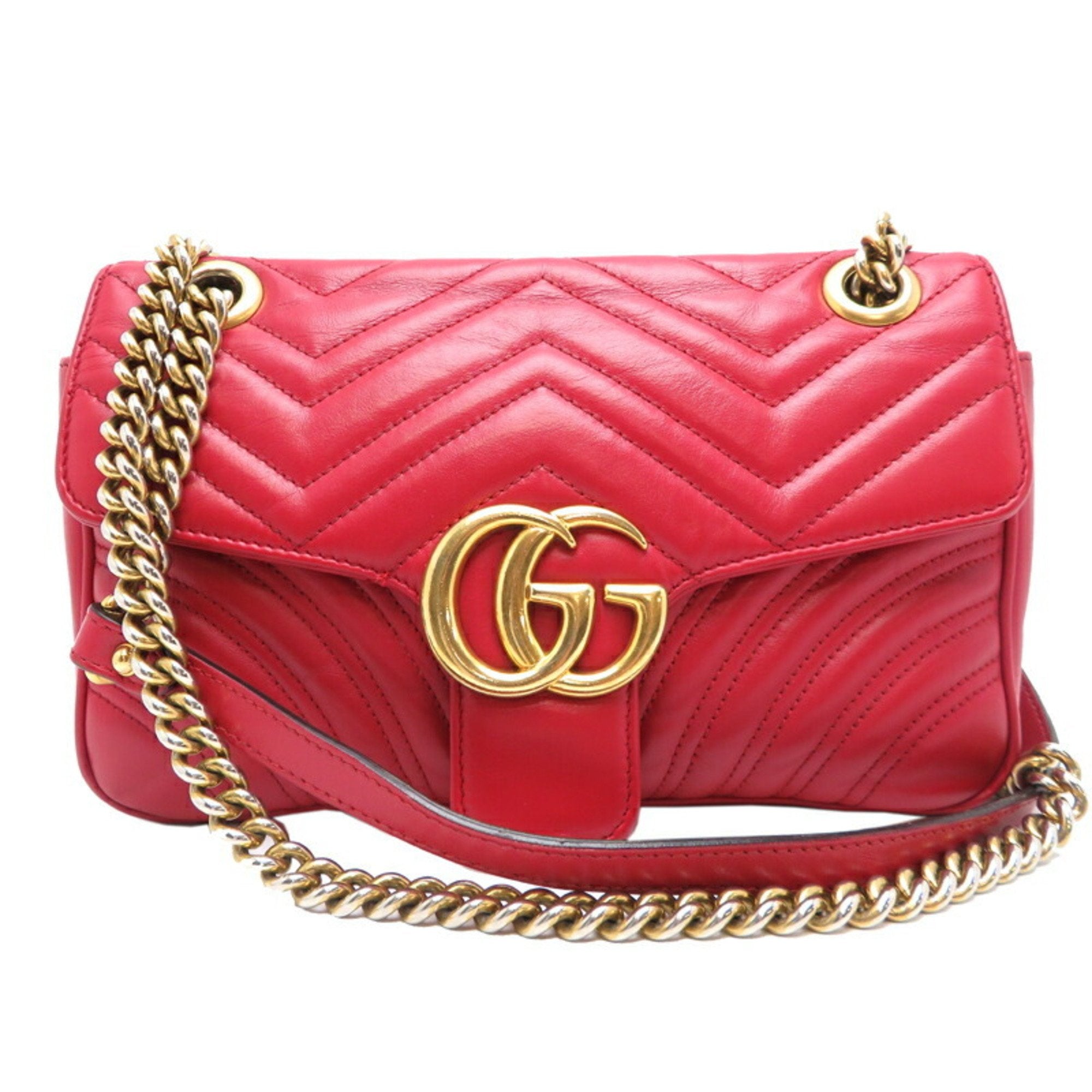Gucci Gg Marmont Red Color Leather Shoulder Bag (Pre-Owned)