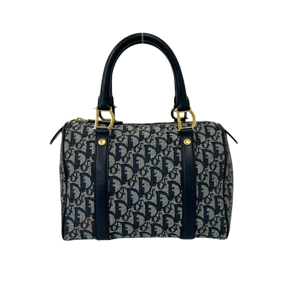 Christian Dior Navy Canvas Leather Boston Bag Handbag (Pre-Owned)