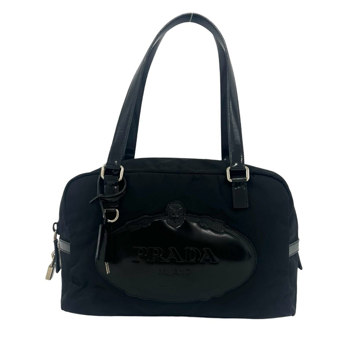 Prada Black Nylon Patent Leather Boston Bag Shoulder Bag (Pre-Owned)