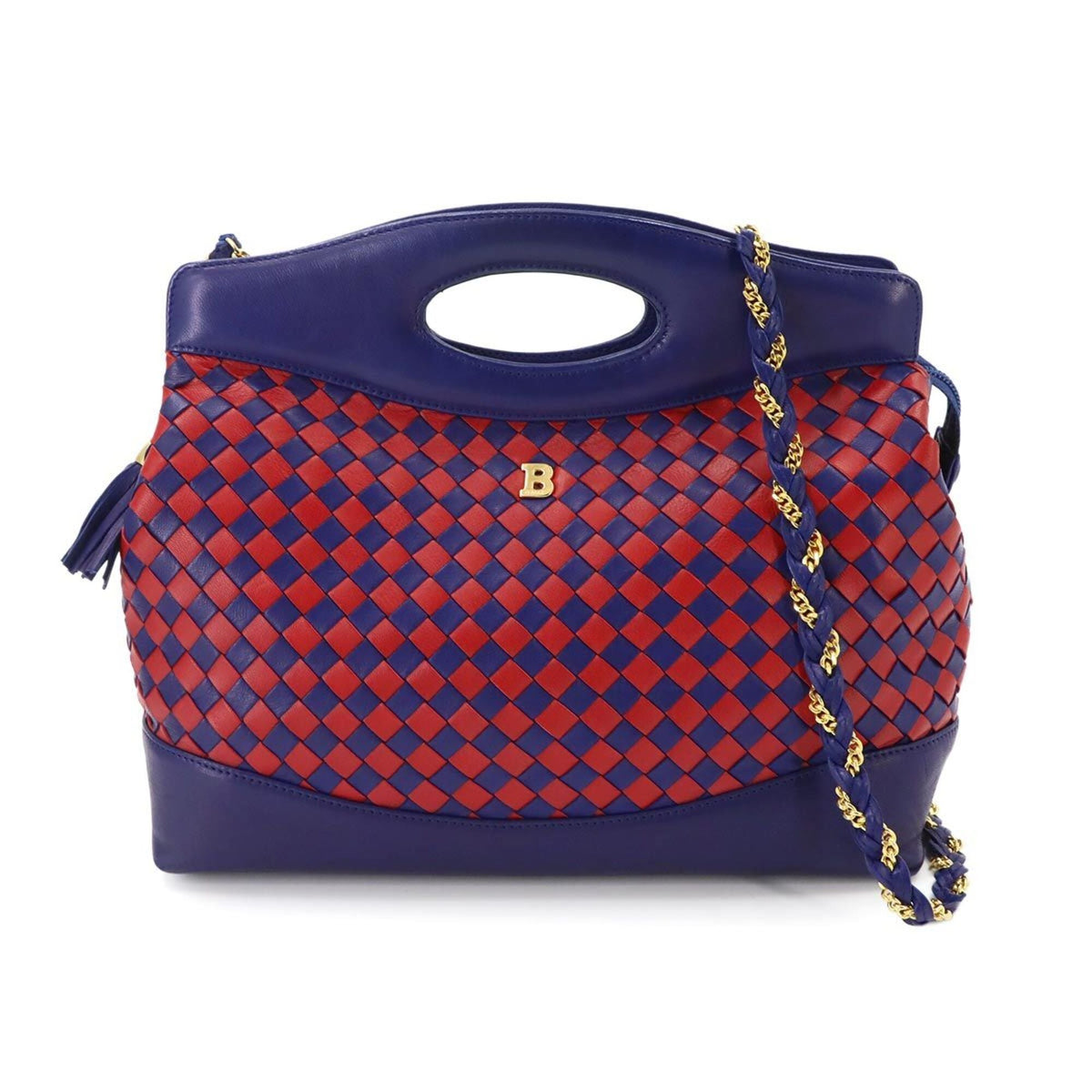 Bally Navy Red Color Leather Handbag (Pre-Owned)