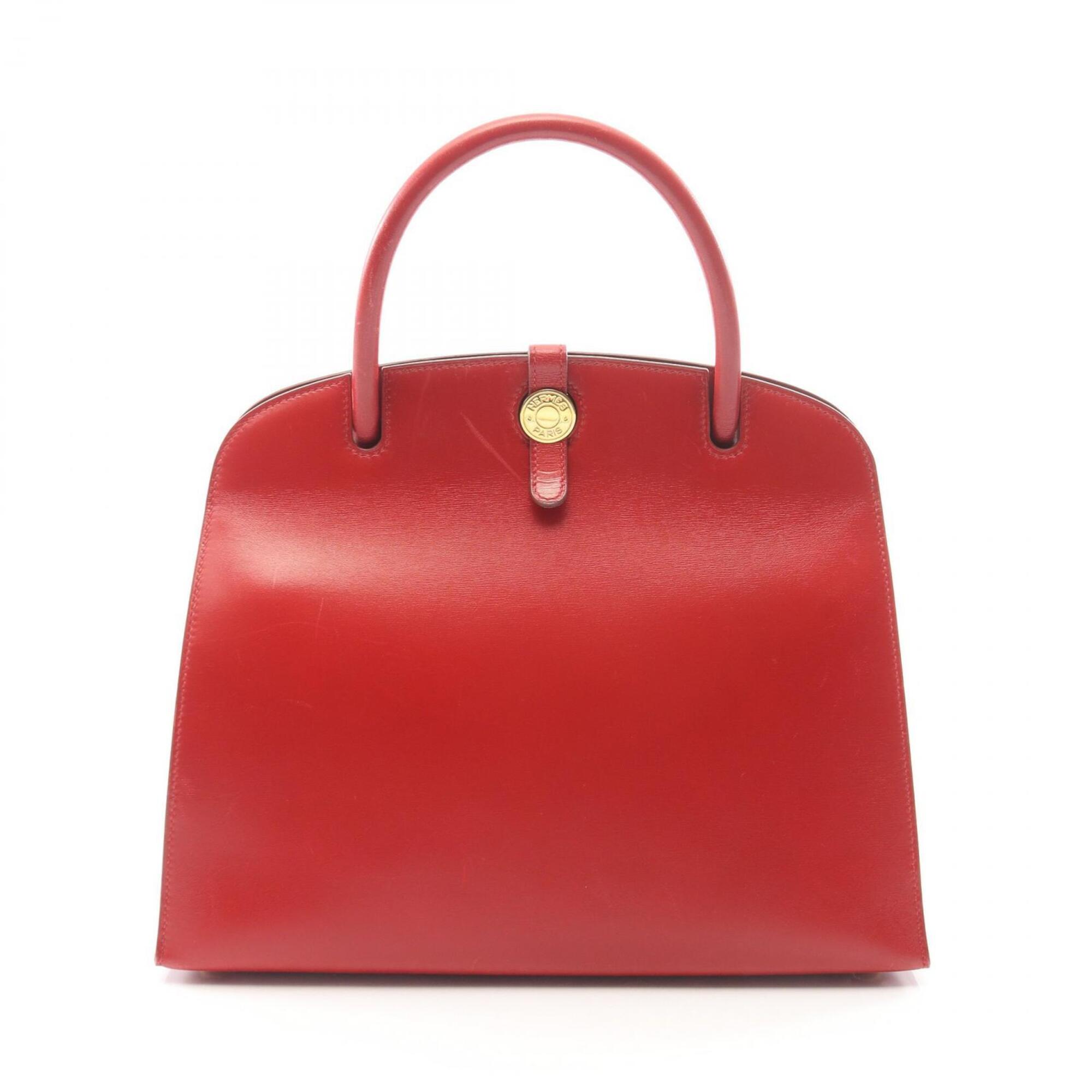 Hermes Red Color Box Calf Leather Leather Handbag (Pre-Owned)