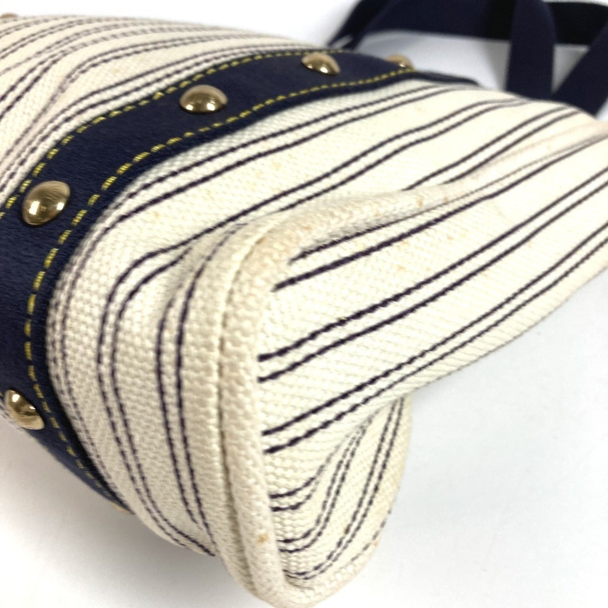 Louis Vuitton Navy White Canvas Shoulder Bag Tote Bag (Pre-Owned)