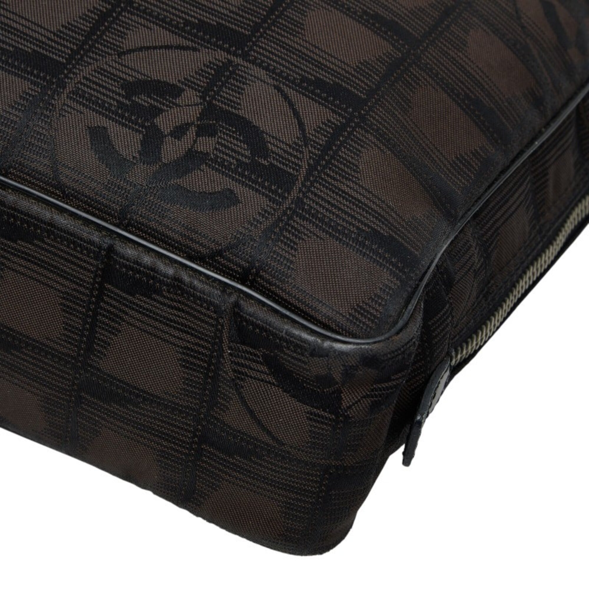 Chanel Black Dark Brown Nylon Leather Briefcase (Pre-Owned)