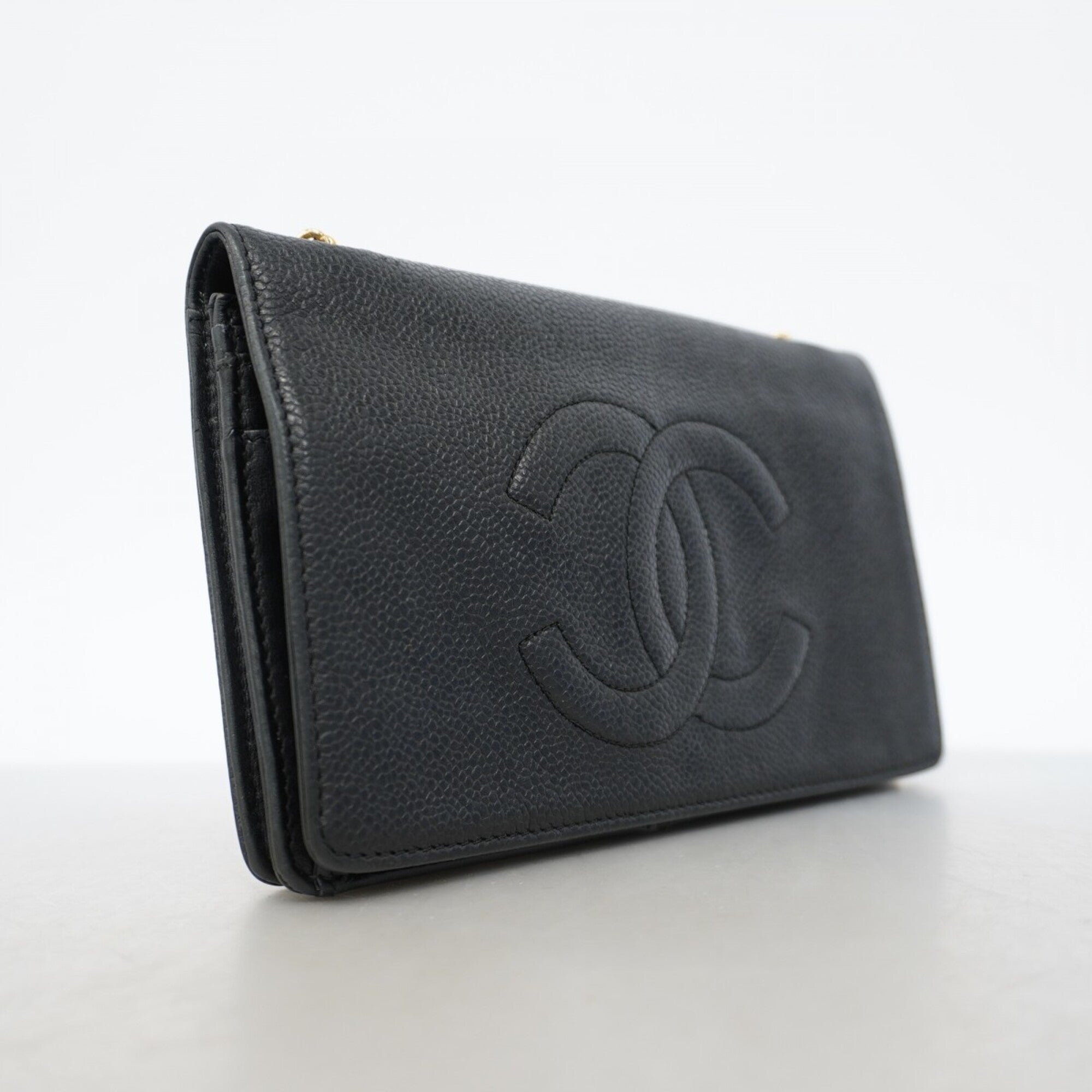 Chanel Black Grained Calfskin Chain/Shoulder Wallet (Pre-Owned)