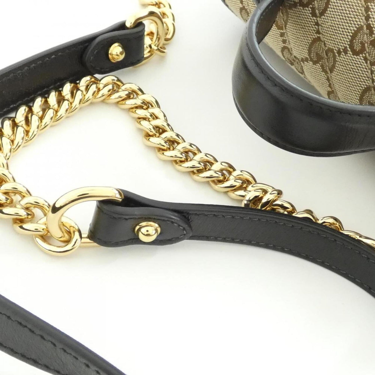Gucci Beige Black Gg Canvas Leather Handbag (Pre-Owned)