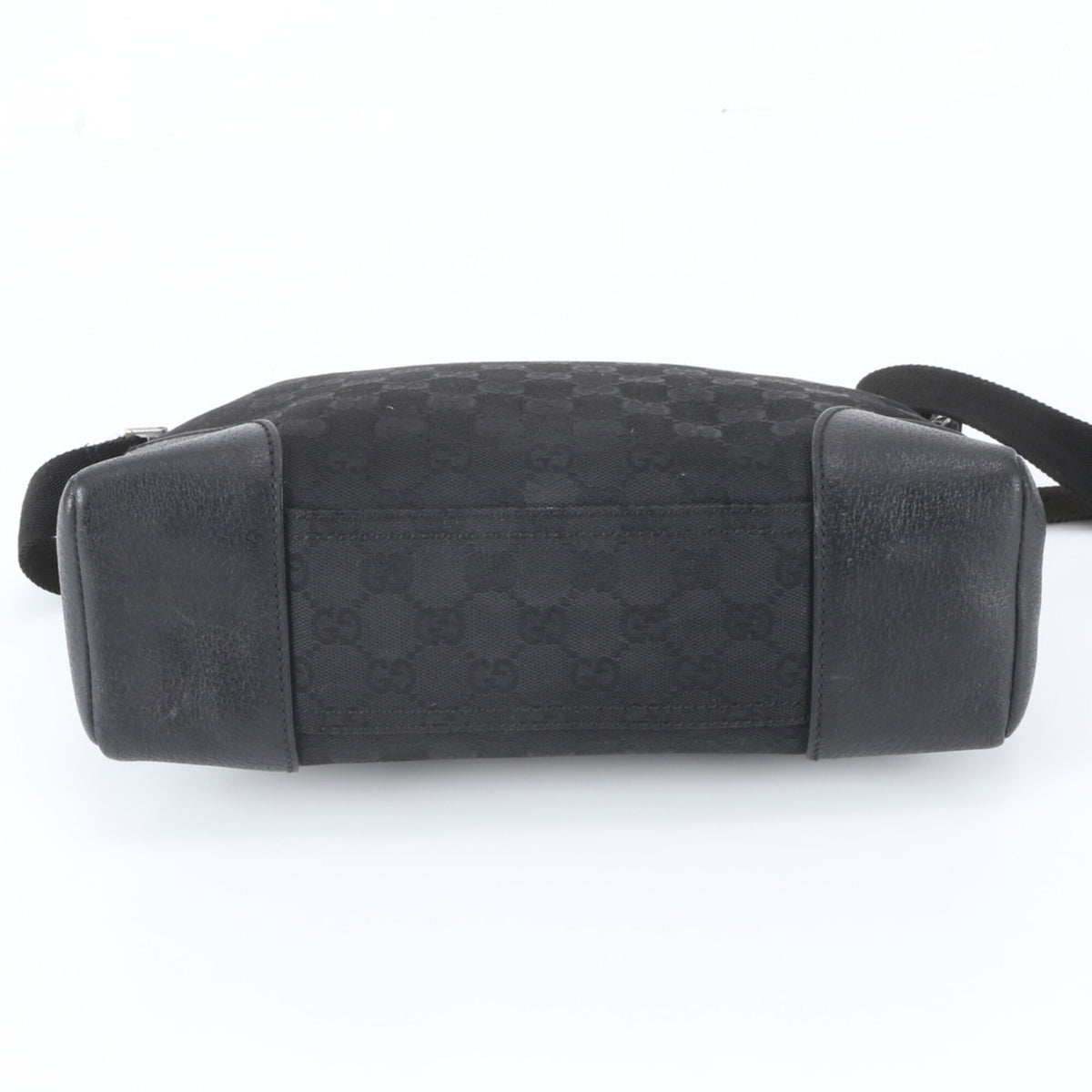 Gucci Black Leather Canvas Messenger Bag Shoulder Bag Tote Bag (Pre-Owned)