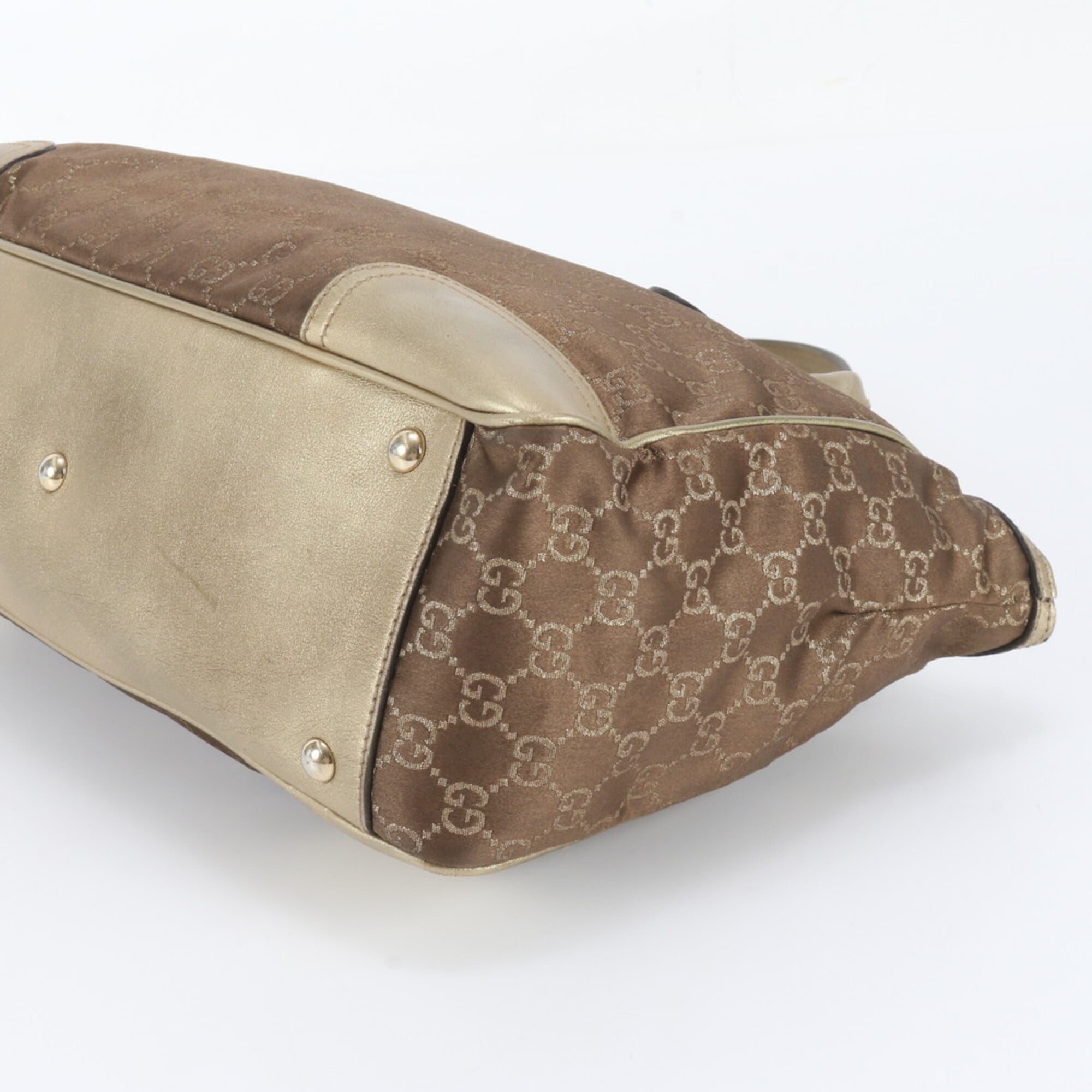 Gucci Brown Gold Leather Canvas Handbag Shoulder Bag Tote Bag (Pre-Owned)