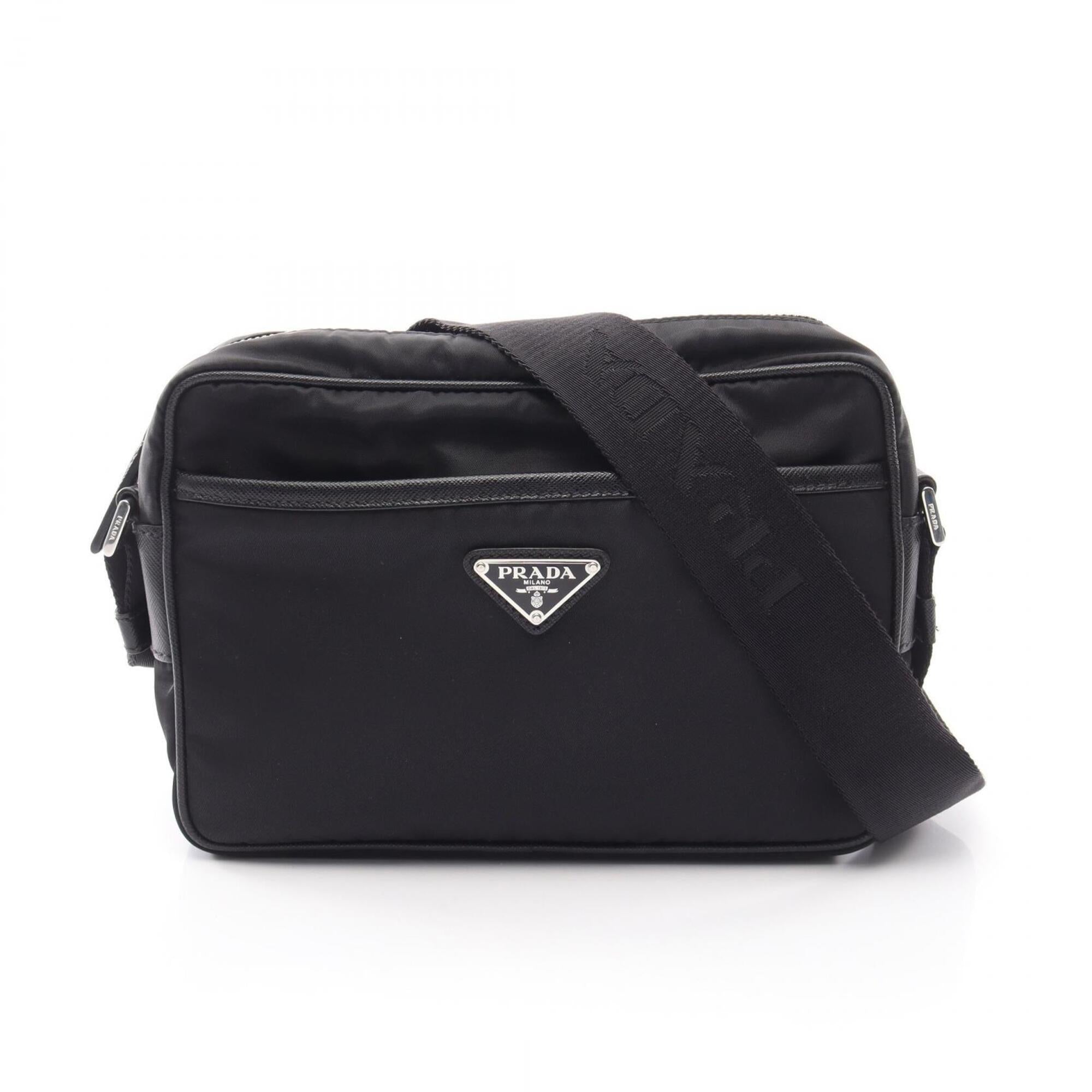 Prada Black Nylon Leather Handbag Shoulder Bag (Pre-Owned)
