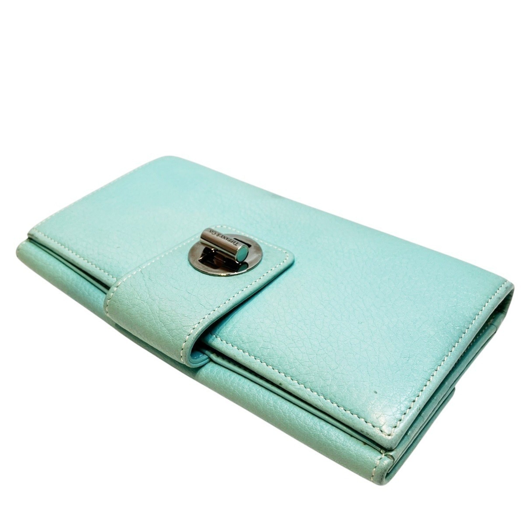 Tiffany Blue Emerald Green Leather Long Wallet (Bi-Fold) (Pre-Owned)