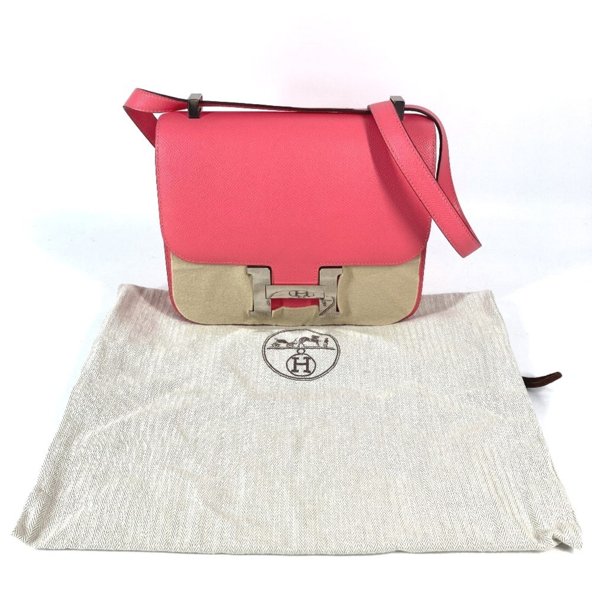 Hermes Pink Rose Azalee Epsom Leather Pochette Shoulder Bag (Pre-Owned)