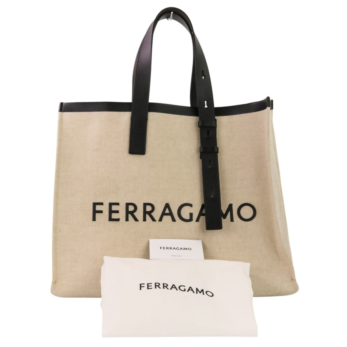 Salvatore Ferragamo Beige Black Pouch Tote Bag (Pre-Owned)