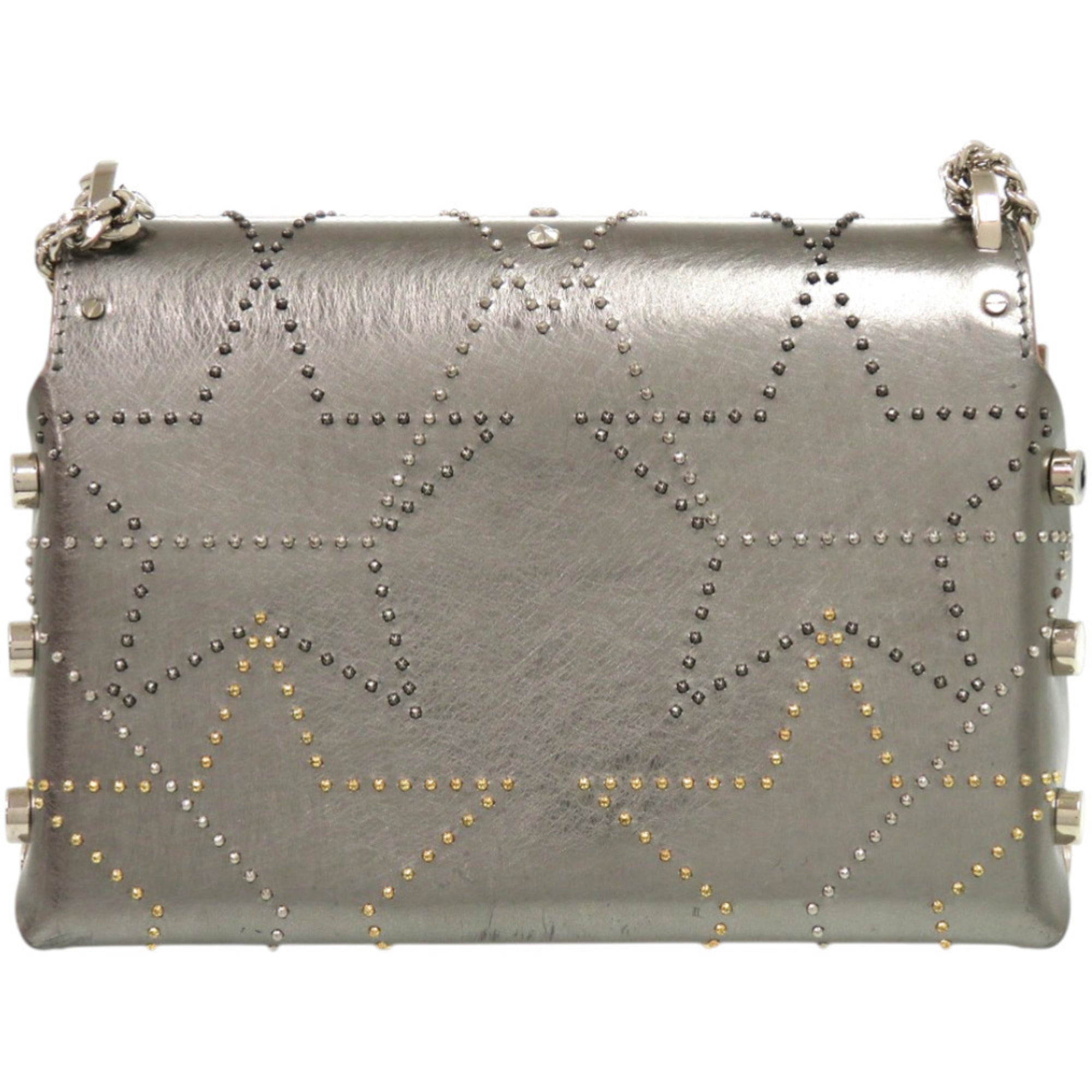 Jimmy Choo Gold Silver Metal Leather Shoulder Bag (Pre-Owned)
