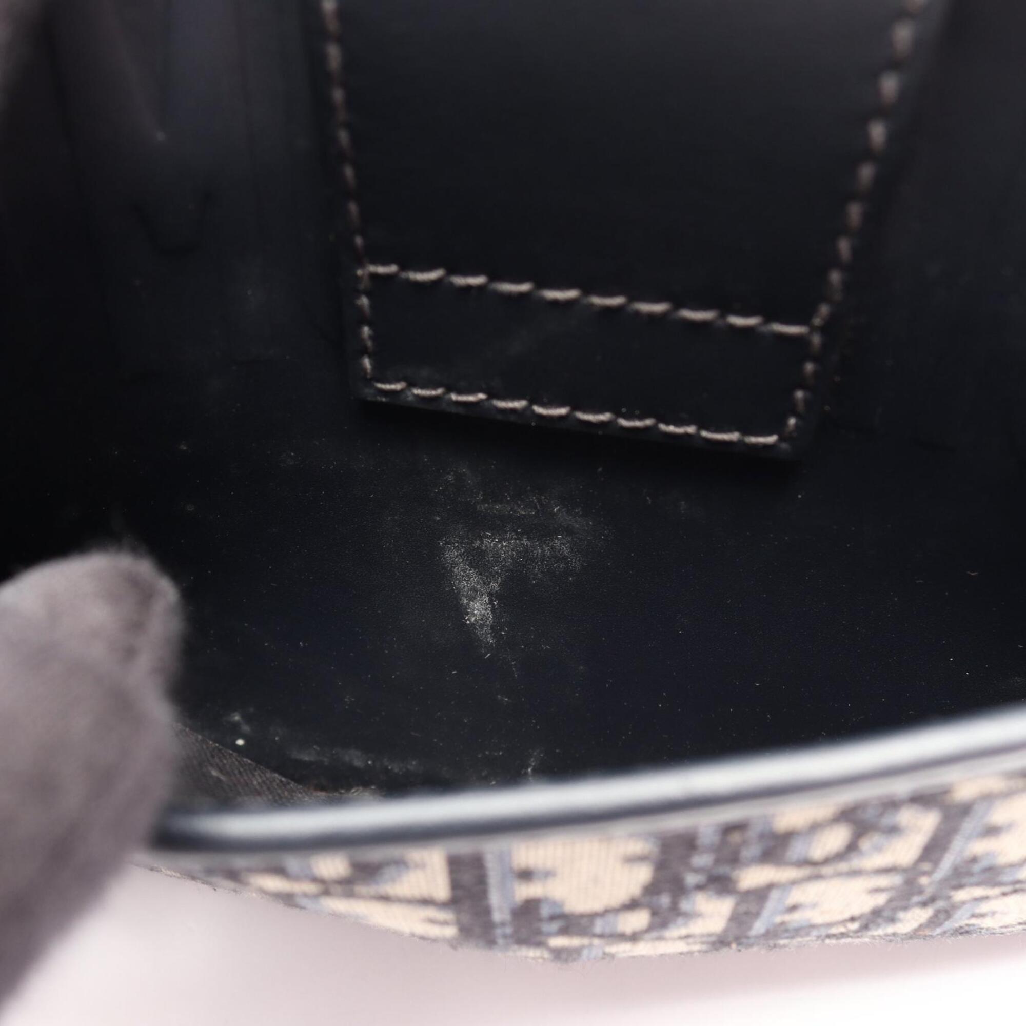 Christian Dior Beige Navy Canvas Leather Handbag Shoulder Bag (Pre-Owned)