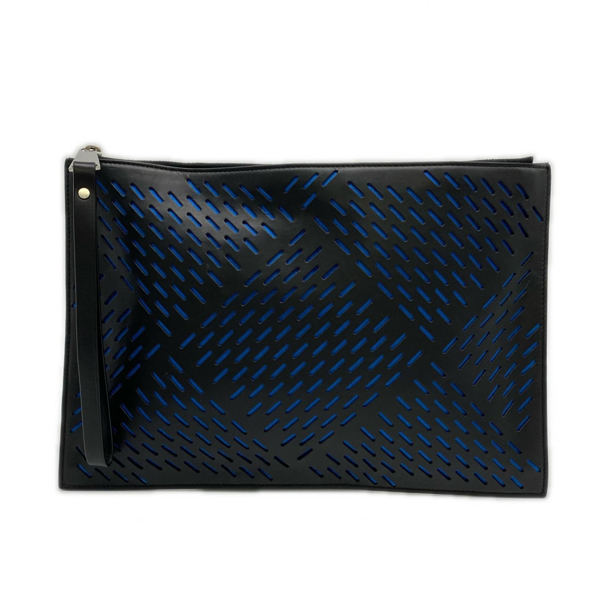 Bottega Veneta Black Blue Leather Nylon Clutch Bag (Pre-Owned)