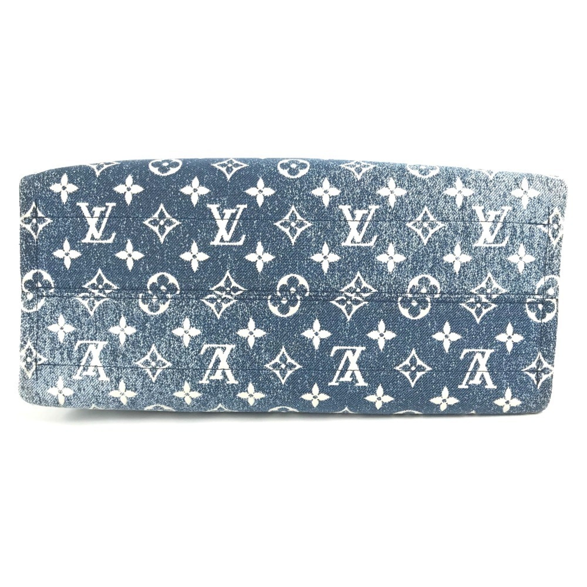 Louis Vuitton Blue White Monogram Denim Leather Canvas Shoulder Bag Tote Bag (Pre-Owned)