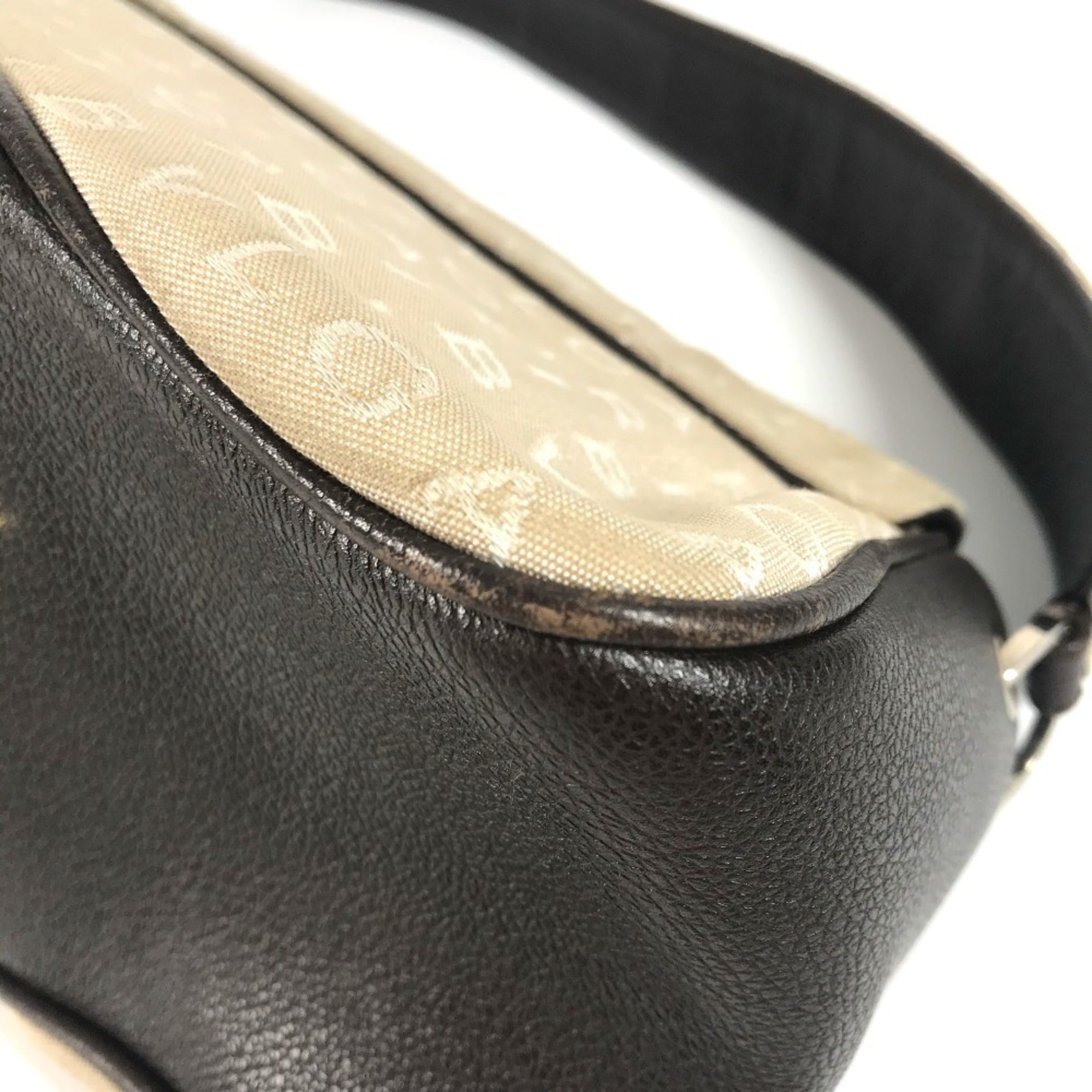 Bvlgari Logomania Beige Dark Brown Leather Canvas Handbag Shoulder Bag (Pre-Owned)