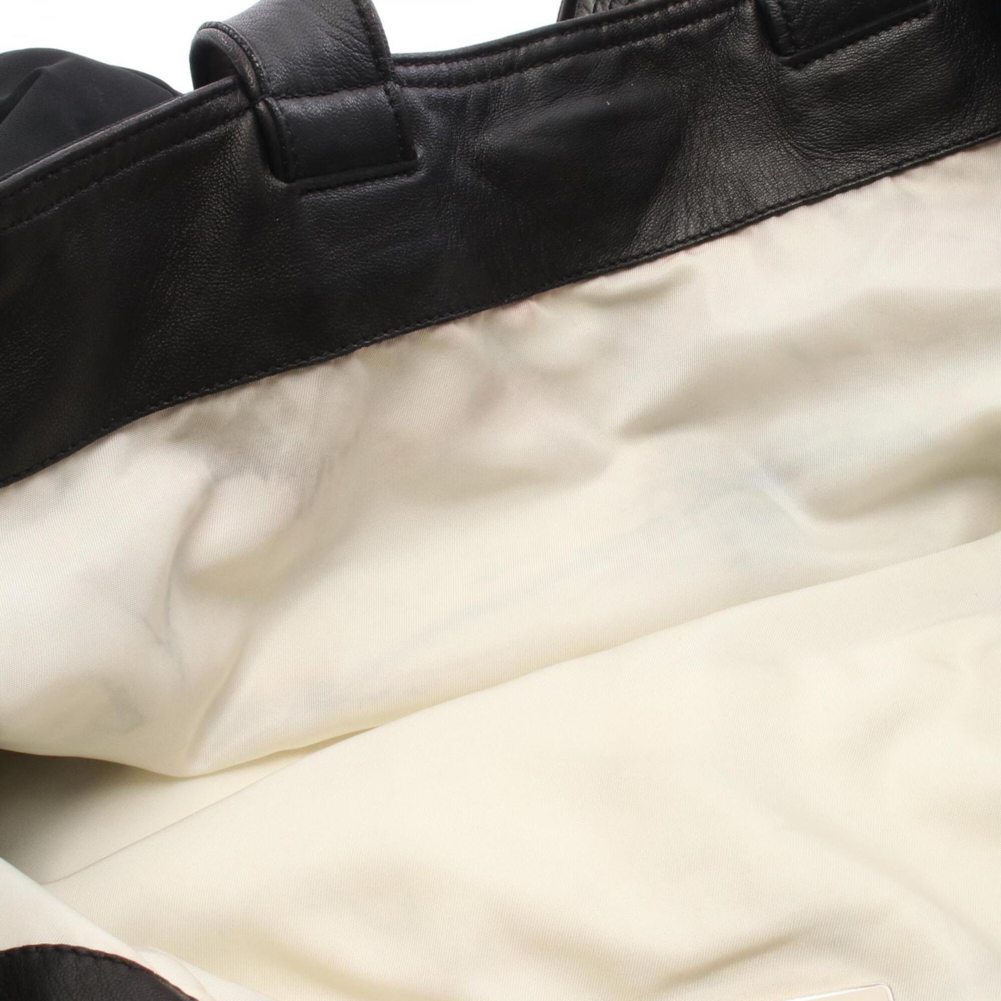 Prada Black Nylon Leather Handbag Tote Bag (Pre-Owned)