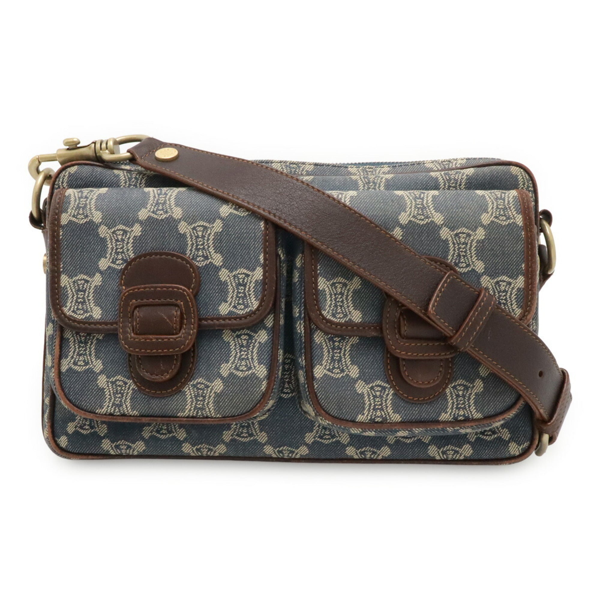 Celine Blue Brown Denim Leather Shoulder Bag (Pre-Owned)