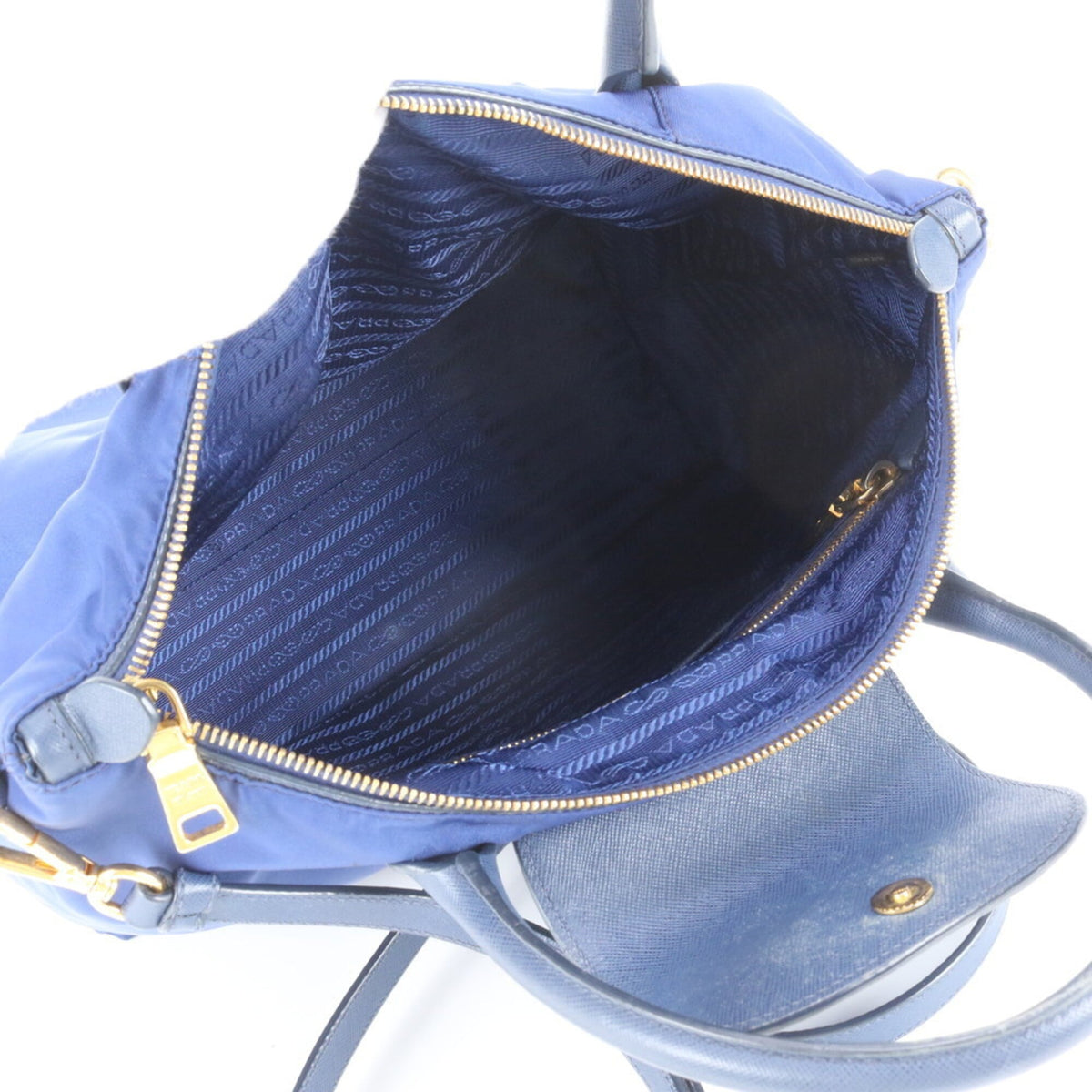 Prada Blue Leather Nylon Handbag Shoulder Bag Tote Bag (Pre-Owned)