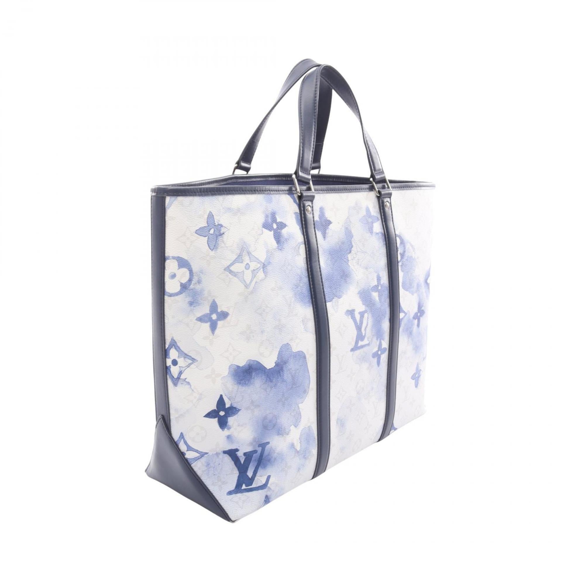 Louis Vuitton Blue White Coated Canvas Leather Handbag Tote Bag (Pre-Owned)