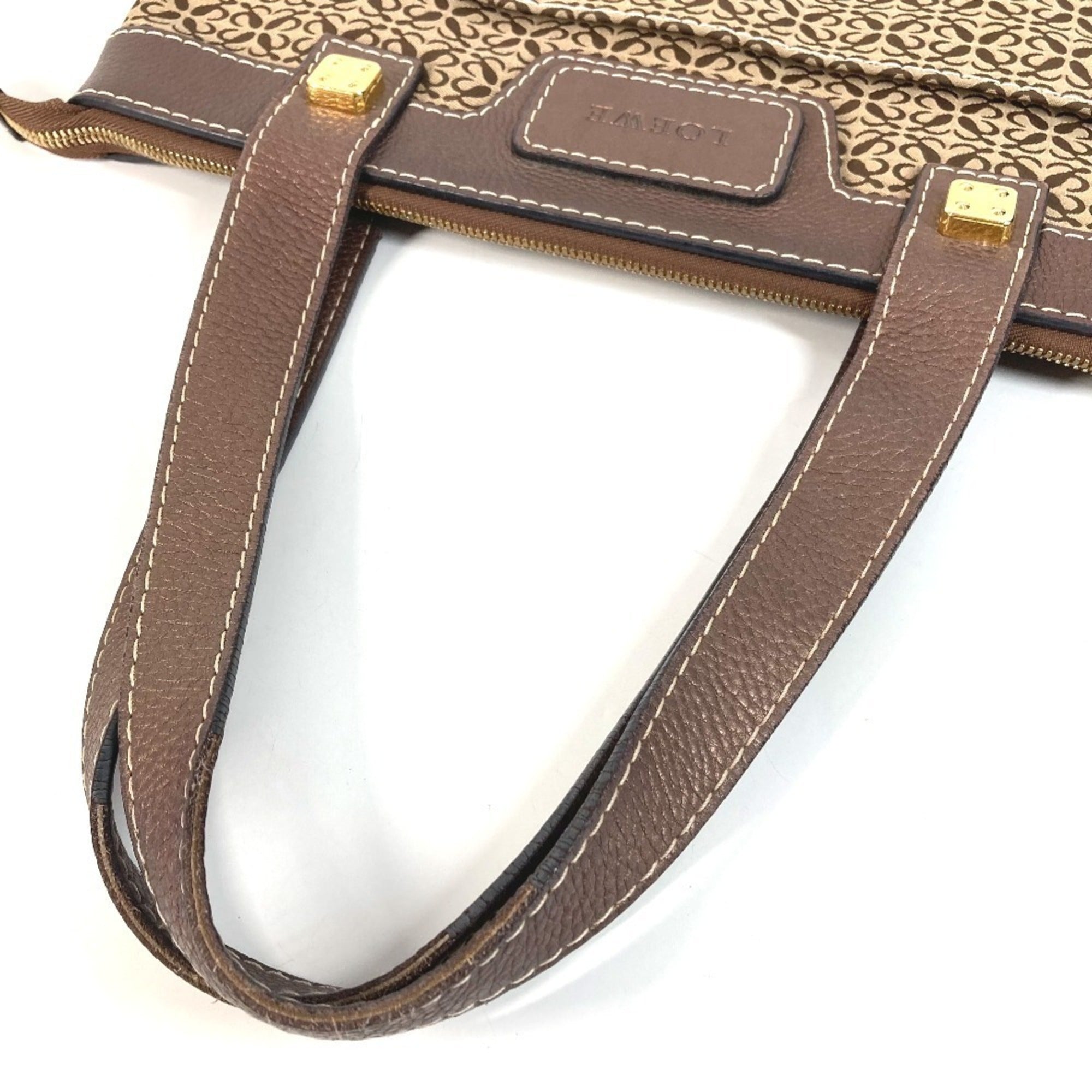 Loewe Brown Leather Canvas Shoulder Bag Tote Bag (Pre-Owned)