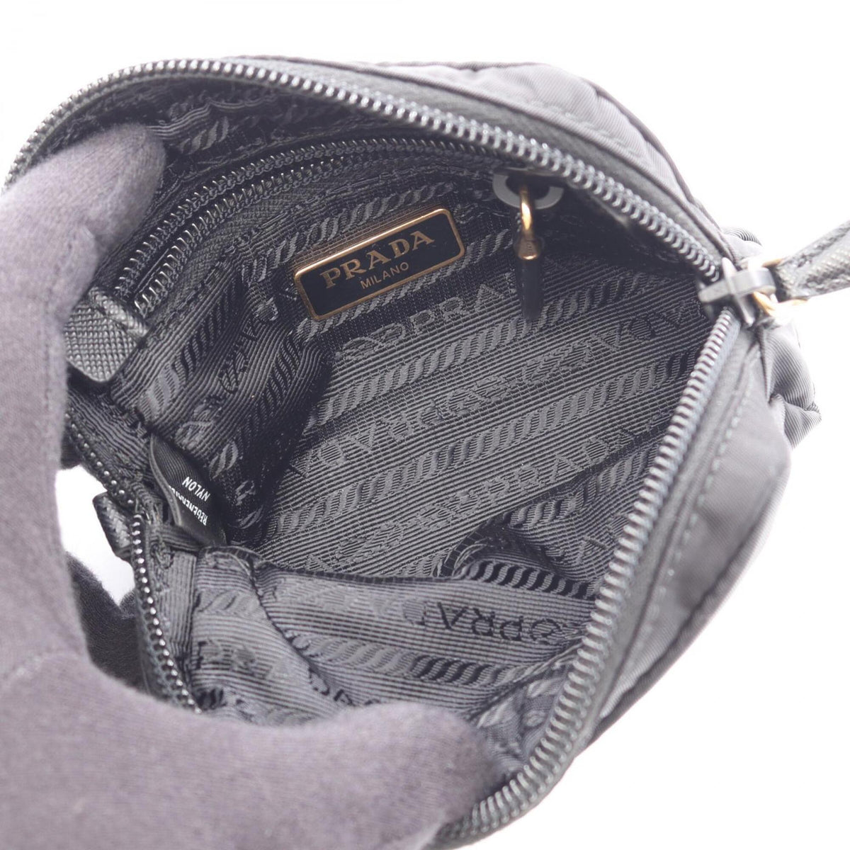 Prada Black Nylon Leather Handbag Pouch (Pre-Owned)