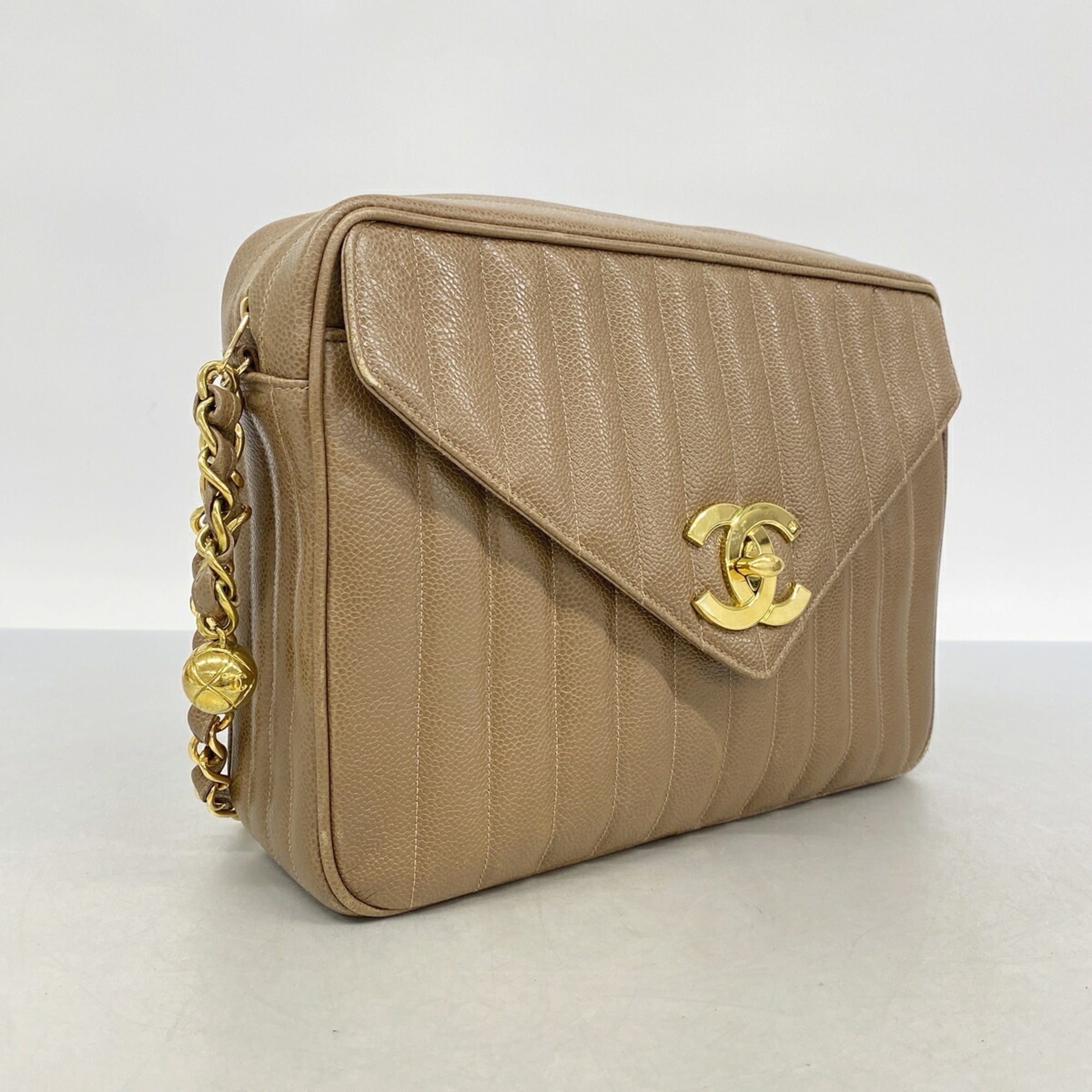 Chanel Light Brown Grained Calfskin Shoulder Bag (Pre-Owned)