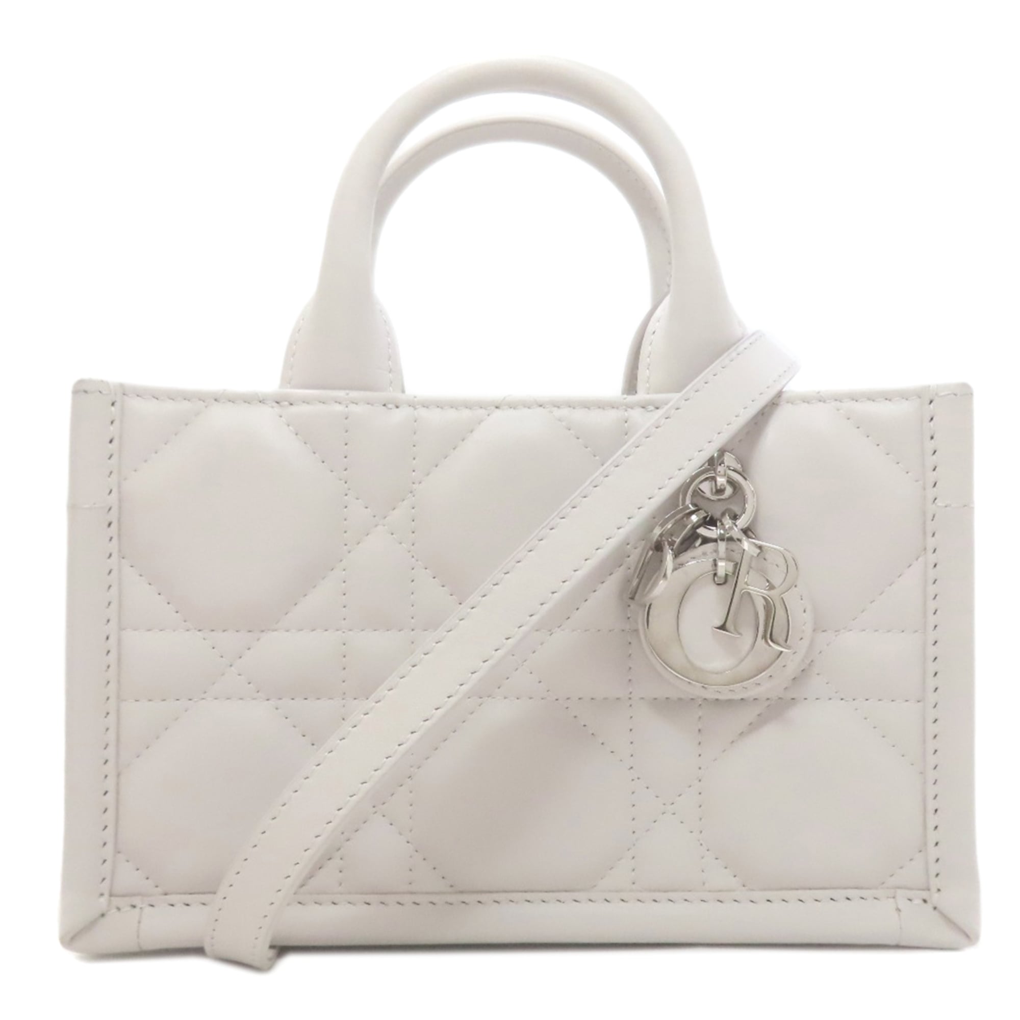 Christian Dior Gray White Leather Handbag (Pre-Owned)