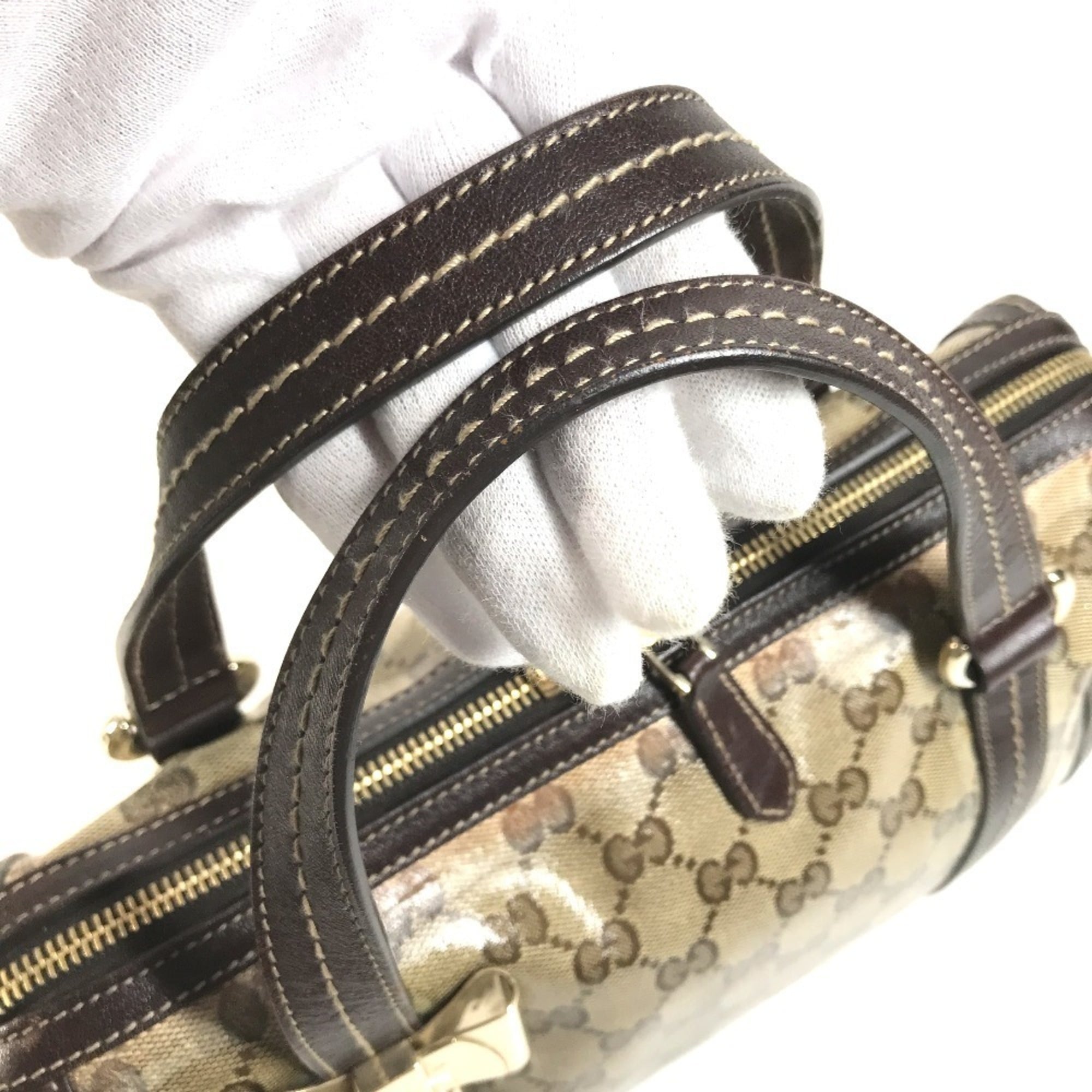 Gucci Hysteria Beige Dark Brown Leather Coated Canvas Boston Bag Handbag (Pre-Owned)