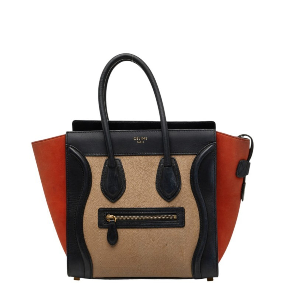 Celine Beige Black Orange Leather Handbag Tote Bag (Pre-Owned)