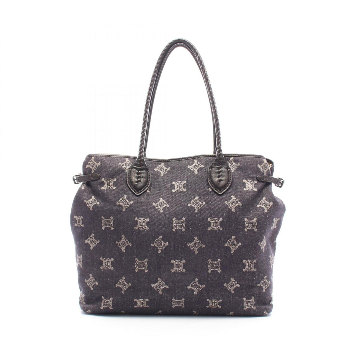 Celine Brown Gray Denim Leather Handbag Tote Bag (Pre-Owned)